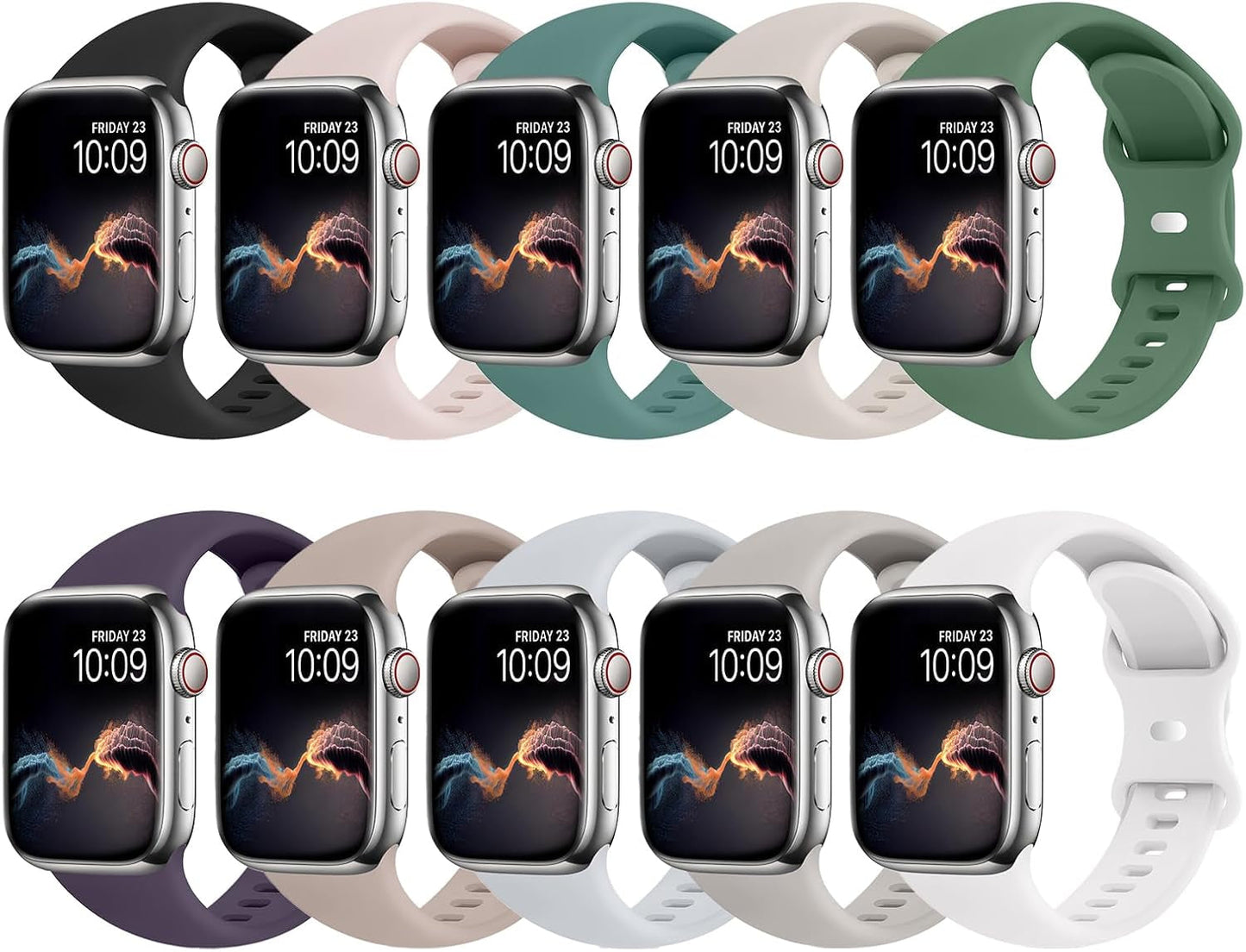 Andrea 10 Pack Sport Bands Compatible with Apple Watch Series 9 8 7 6 5 4 3 2 1 SE Ultra, 38Mm 40Mm 41Mm 42Mm 44Mm 45Mm 49Mm Iwatch Bands for Women Men, Soft Strap Waterproof Silicone Wristbands