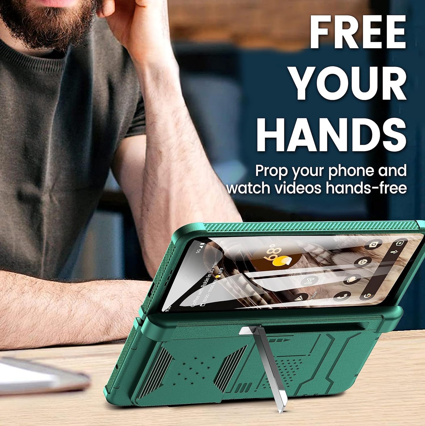 Google Pixel Fold Case with Hinge Protection, Build-In [ Front Screen Protector ] [ Foldable Kickstand & Camera Cover ] Hard PC Full Body Protection for Pixel Fold 5G, Green  X-FOUR   