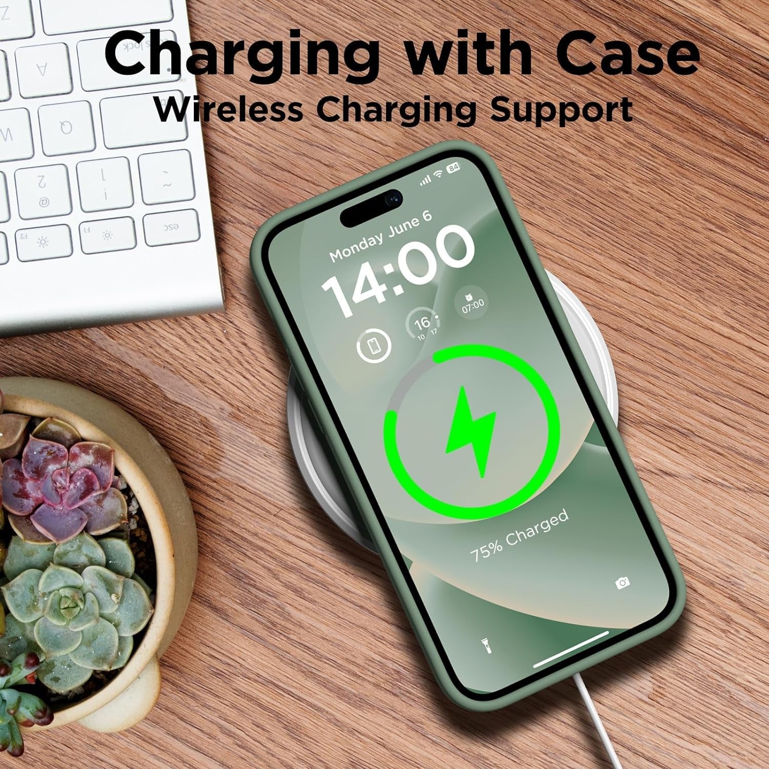 COFFKER Designed for Iphone 14 Pro Max Case, Liquid Silicone Case [2X Screen Protectors], Shockproof Slim Thin Protective Phone Case with Soft Anti-Scratch Microfiber Lining, 6.7 Inch, Calke Green  COFFKER   