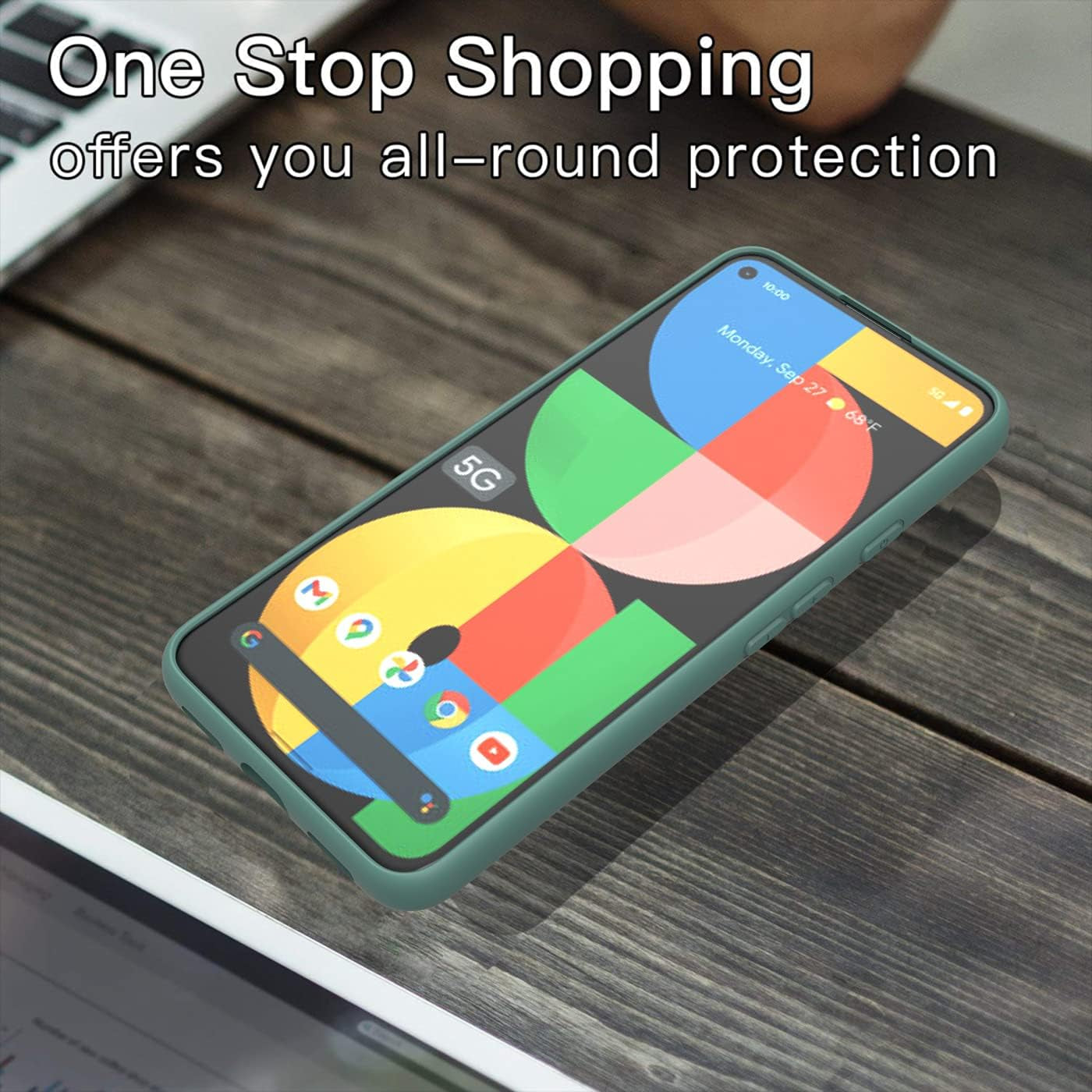 Weycolor for Google Pixel 5A 5G Case with Tempered Glass Screen Protector [2 Pack] ，Liquid Silicone Slim Soft TPU Fit Drop Protection Phone Case for Google Pixel 5A (Dark Green)  Weycolor   