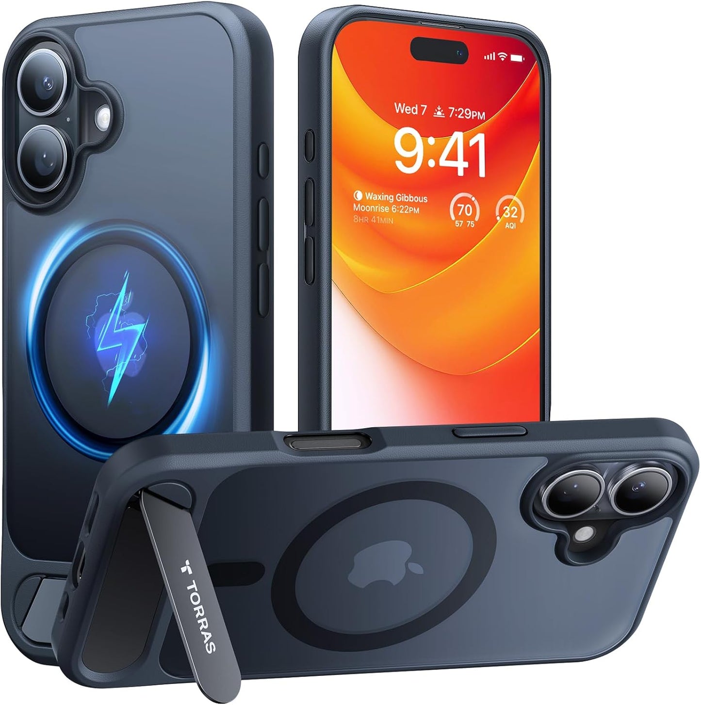 TORRAS Strong Magnetic & Seamless Stand for Iphone 17 Pro Max Case, Fit for Magsafe, Military Grade Drop Protection, Invisible Adjustable Kickstand, Camera Control Button, Translucent Matte Deep Blue