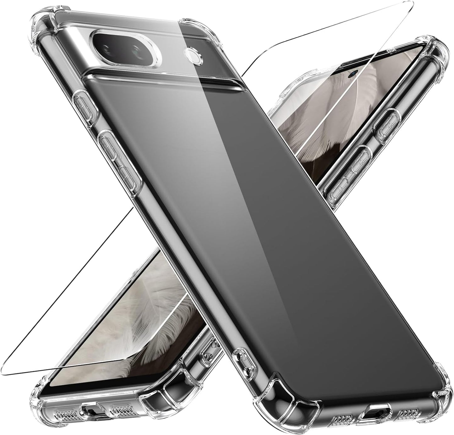 Case for Google Pixel 4A 5G Phone Case, with 1 Piece Screen Protector, TPU Bumper Shockproof Silicone Fullbody Protective Case Cover for Google Pixel 4A 5G, Transparent  Ikziwreo Transparent Google Pixel 7A 