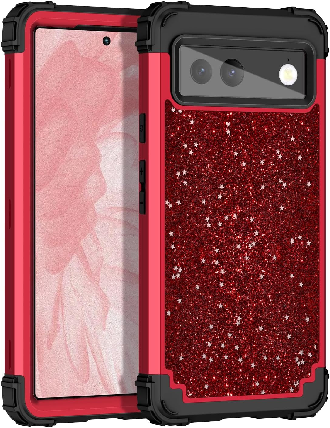 Hekodonk for Google Pixel 6 Case,Heavy Duty Shockproof Protection Hard Plastic+Silicone Rubber Hybrid 3 in 1 Drop Protective Case for Google Pixel 6 Black Flower  Hekodonk Red  