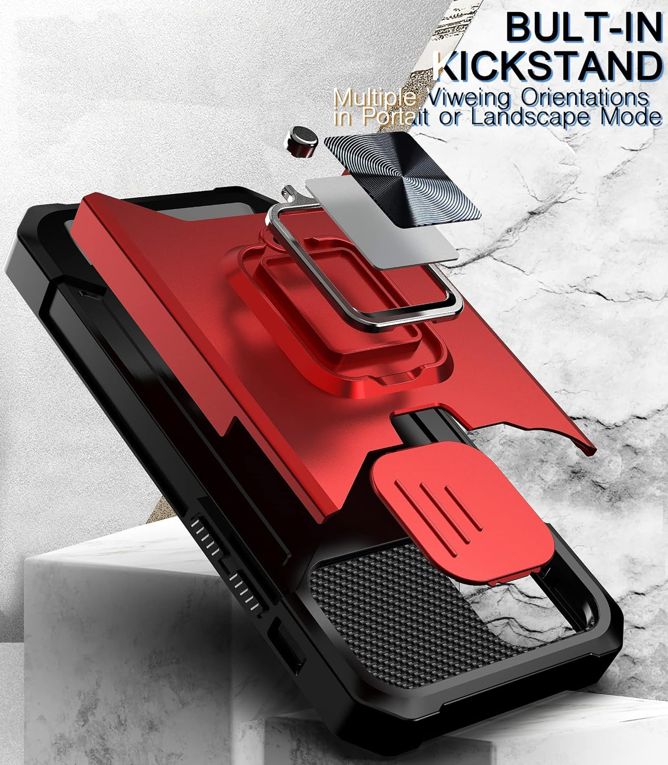 Ccsmall Case for Samsung Galaxy A53 5G with Card Holders, Cover with Slide Camera Protection Built-In Magnetic Kickstand Phone Case for Samsung Galaxy A53 5G TC Black