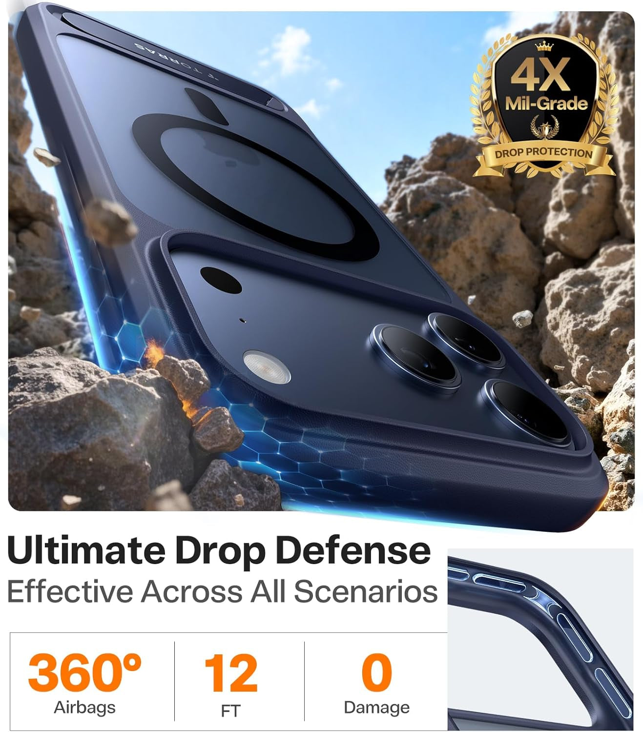 TORRAS Strong Magnetic & Seamless Stand for Iphone 17 Pro Max Case, Fit for Magsafe, Military Grade Drop Protection, Invisible Adjustable Kickstand, Camera Control Button, Translucent Matte Deep Blue