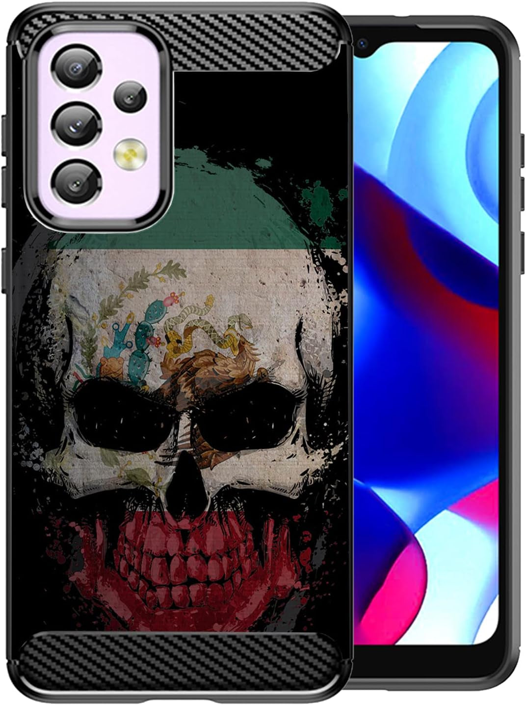 Cases on Deck Casesondeck Skull Flags Case Compatible with Samsung Galaxy A53 5G / A53 5G Case, Slim Tough Matte Design with Carbon Fiber Texture (Puerto Rico Skull)