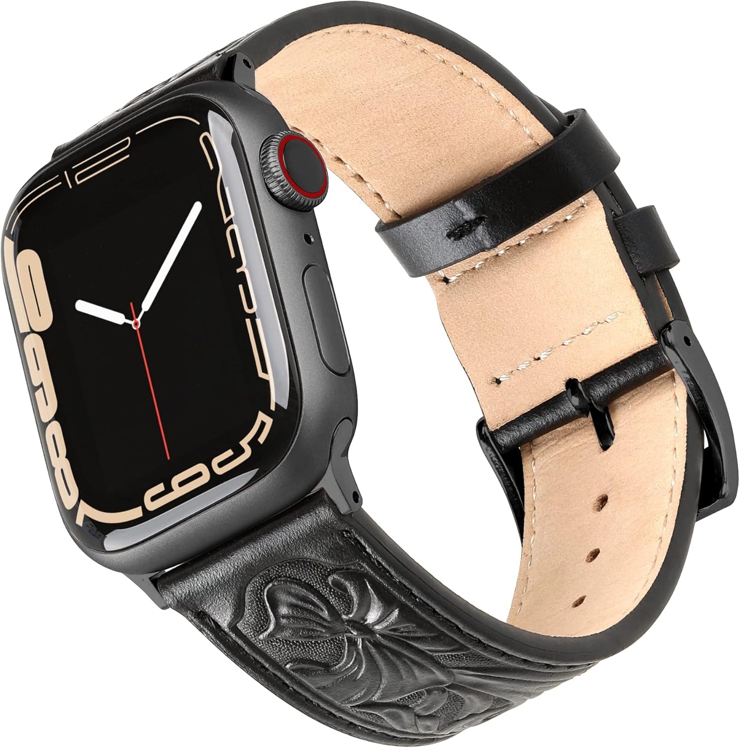 For Apple Watch Band Leather 40Mm 38Mm 44Mm 42Mm, Retro Pattern Leather Classical Replacement Smart Watch Band for Iwatch Men Women Series SE 6 5 4 3 2 1