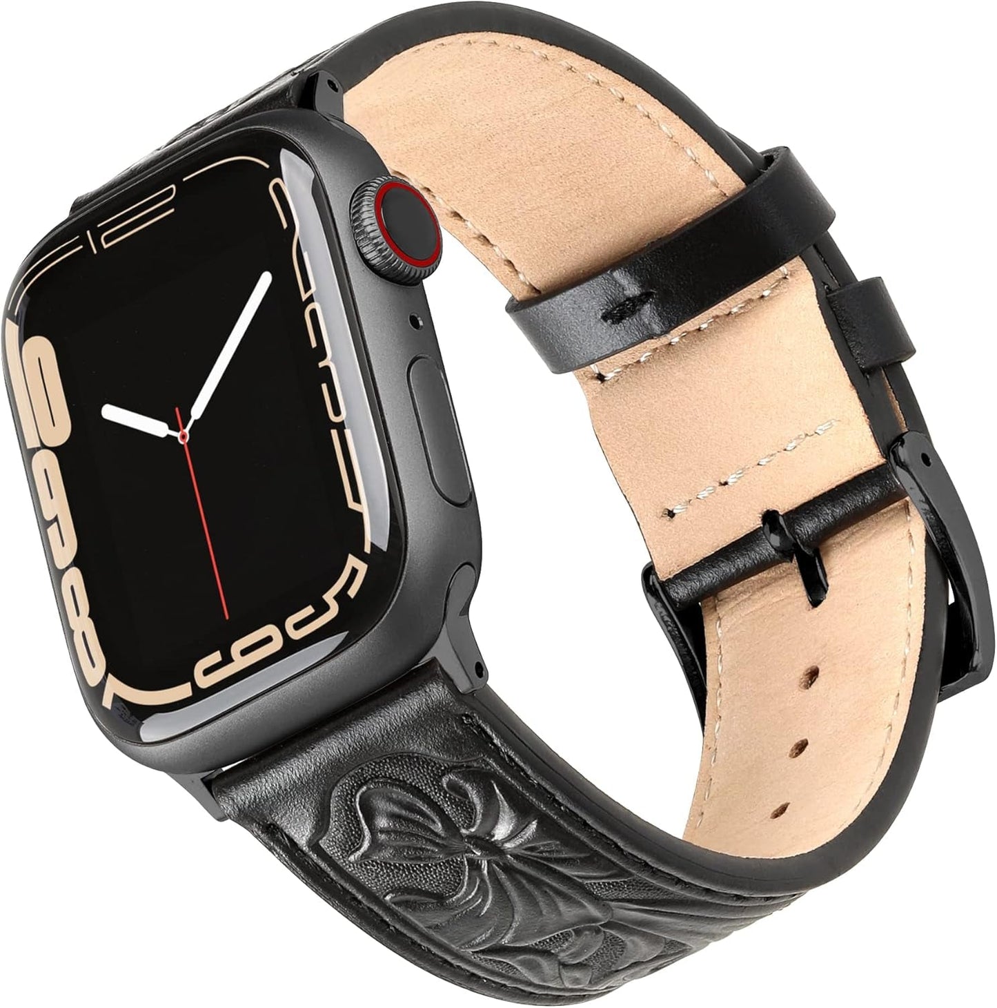 For Apple Watch Band Leather 40Mm 38Mm 44Mm 42Mm, Retro Pattern Leather Classical Replacement Smart Watch Band for Iwatch Men Women Series SE 6 5 4 3 2 1