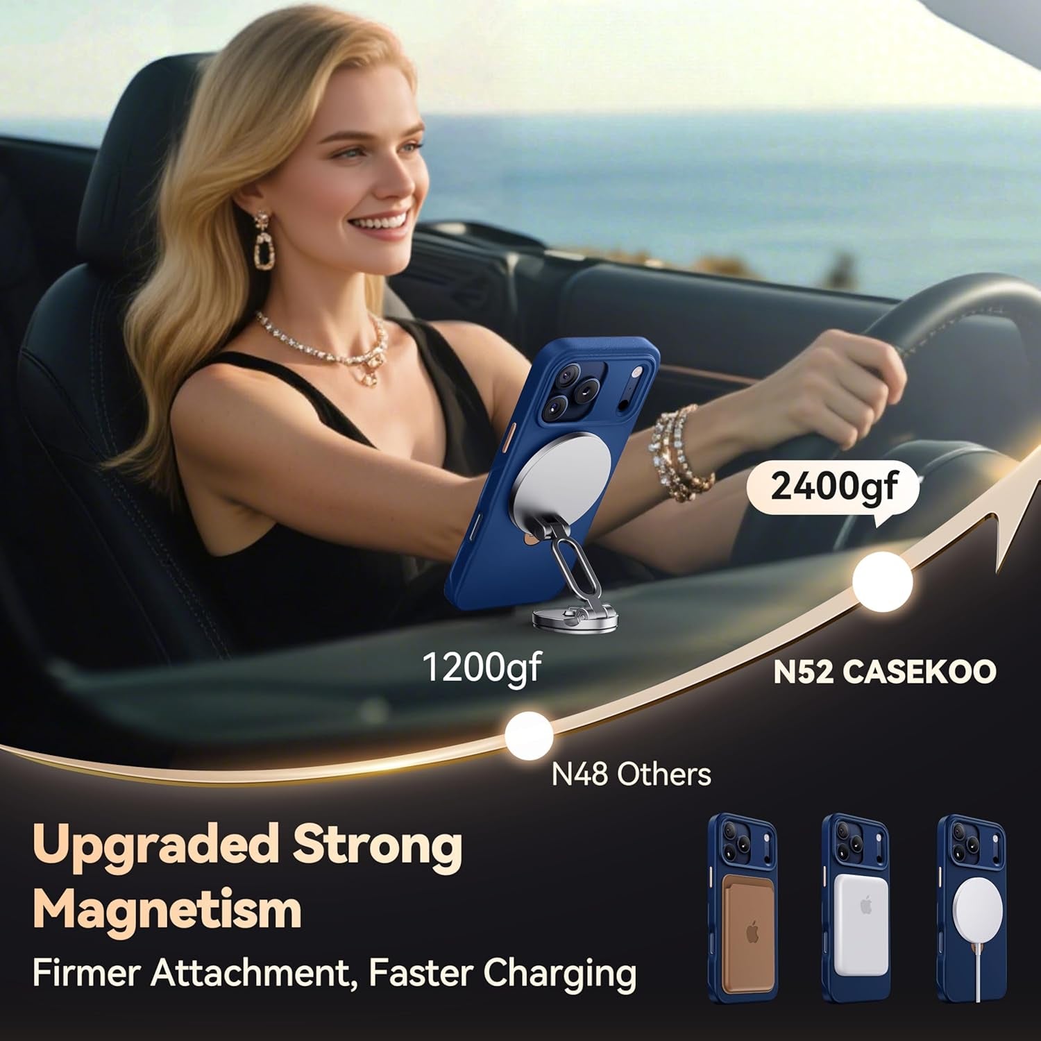 CASEKOO Marine Blue Designed for Iphone 17 Pro Max Case with Spin Magnetic Stand [16FT Military Protection] [Non-Slip Edge] [Fit for Magsafe] Magicstand 360 for Iphone 17 Promax Case 6.9''