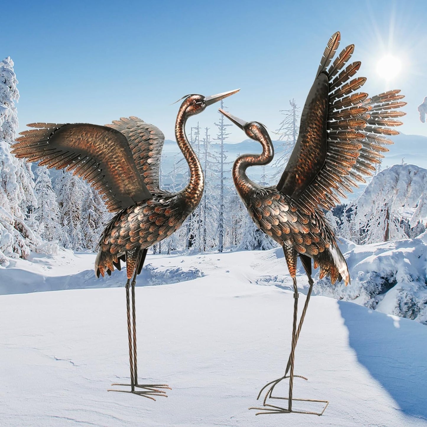 Chisheen Garden Statue Outdoor Metal Heron Crane Yard Art Sculpture for Lawn Patio Backyard Decoration,46 Inch (2-Pack)  Chisheen   