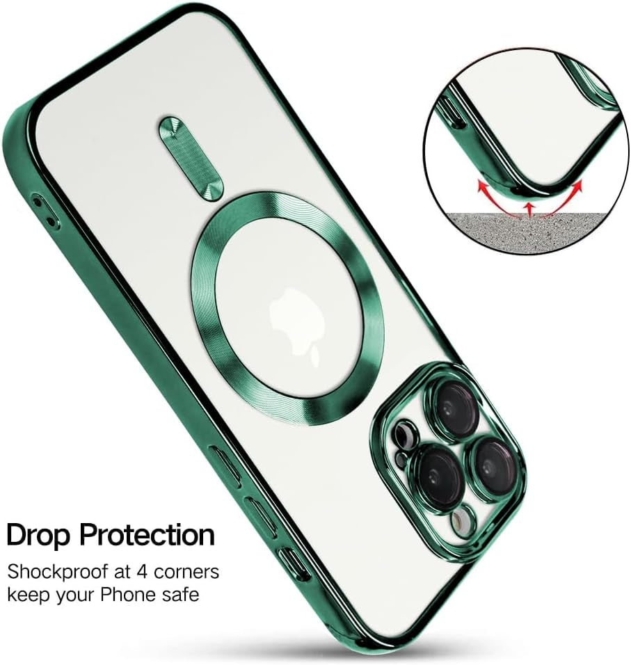 OOK Case Made for Iphone 15 Pro Max 6.7 Inch [Built-In Camera Lens Protector] [Compatible with Magsafe] Anti-Scratch Shockproof Protective Slim Electroplated Case for Women Men - Green  OOK   