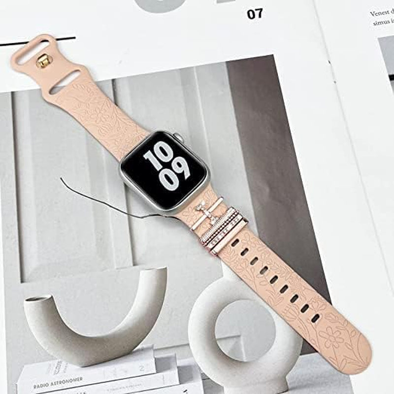 Decorative Rings Loops Compatible with Apple Watch Silicone Bands Charms 45Mm 44Mm 42Mm 41Mm 40Mm 38Mm Iwatch Series 8 7 6 5 4 3 2 1 Metal Diamond Charms Accessories (I-Rose Gold)