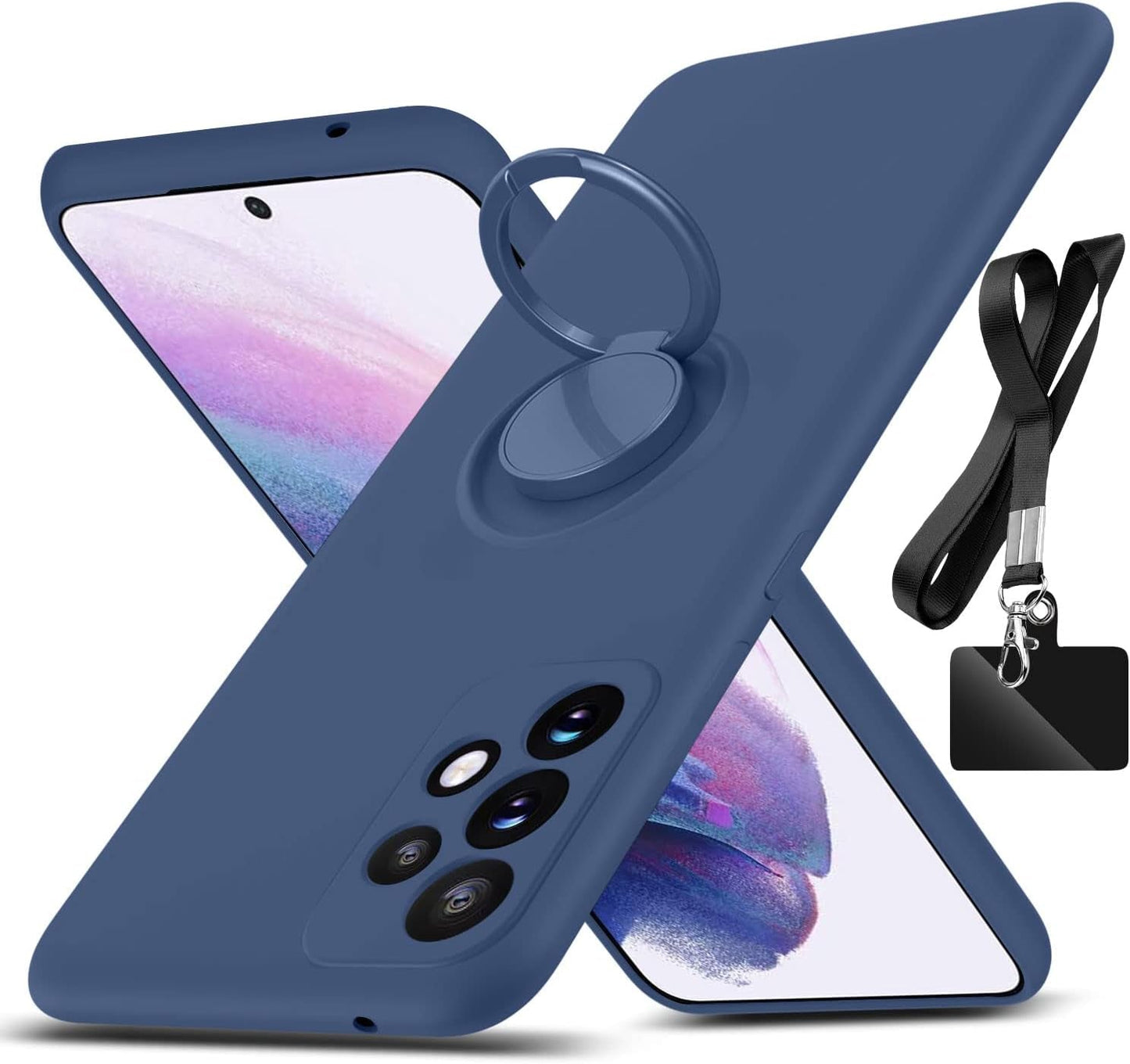 For Samsung Galaxy A53 5G Case,With 360°Rotatable Ring Holder Kickstand & Strap Lanyard Premium Liquid Silicone Slim Shockproof Protective Case for Samsung Galaxy A53 5G,Mint Green