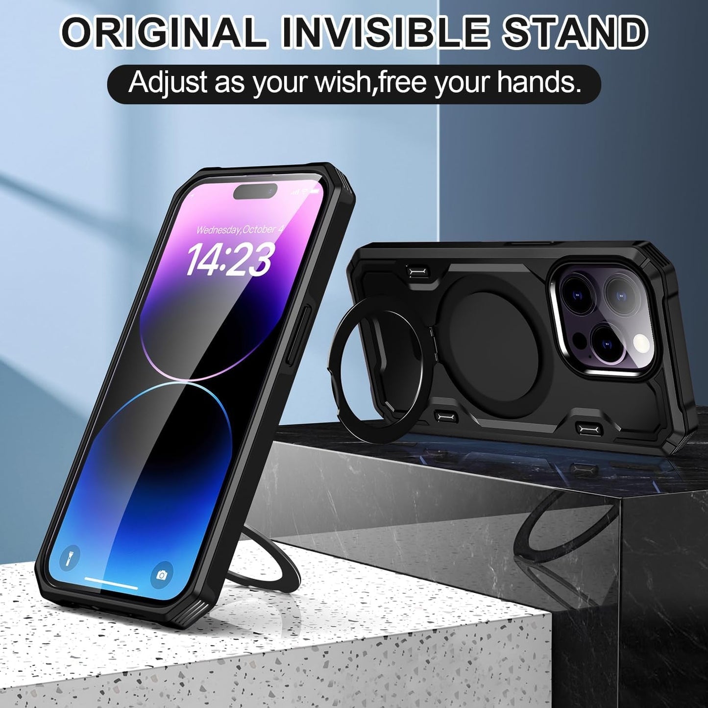 Lokyoo for Iphone 14 Pro Max Case, [Compatible with Magsafe] [Invisible Built in Stand & Ring Holder] Mil-Grade, Dual Layer Shockproof Full Protective Case for 14 Pro Max-Black  Lokyoo   