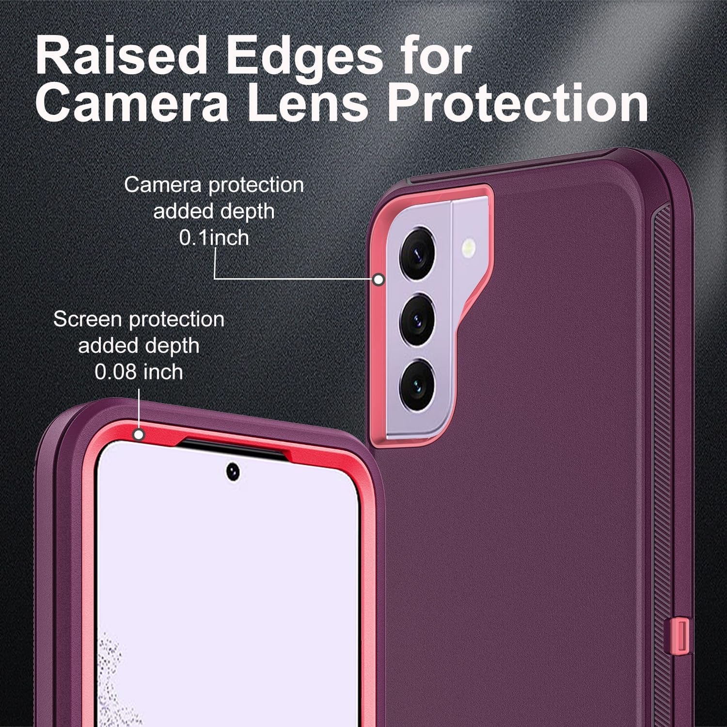 For Samsung Galaxy S22 Case, with 2Pcs [Self Healing Flexible TPU Screen Protector & Camera Lens Protector] Military Grade 3 in 1 Heavy Duty Case for Galaxy S22 5G 6.1 Inch (Purple/Pink)