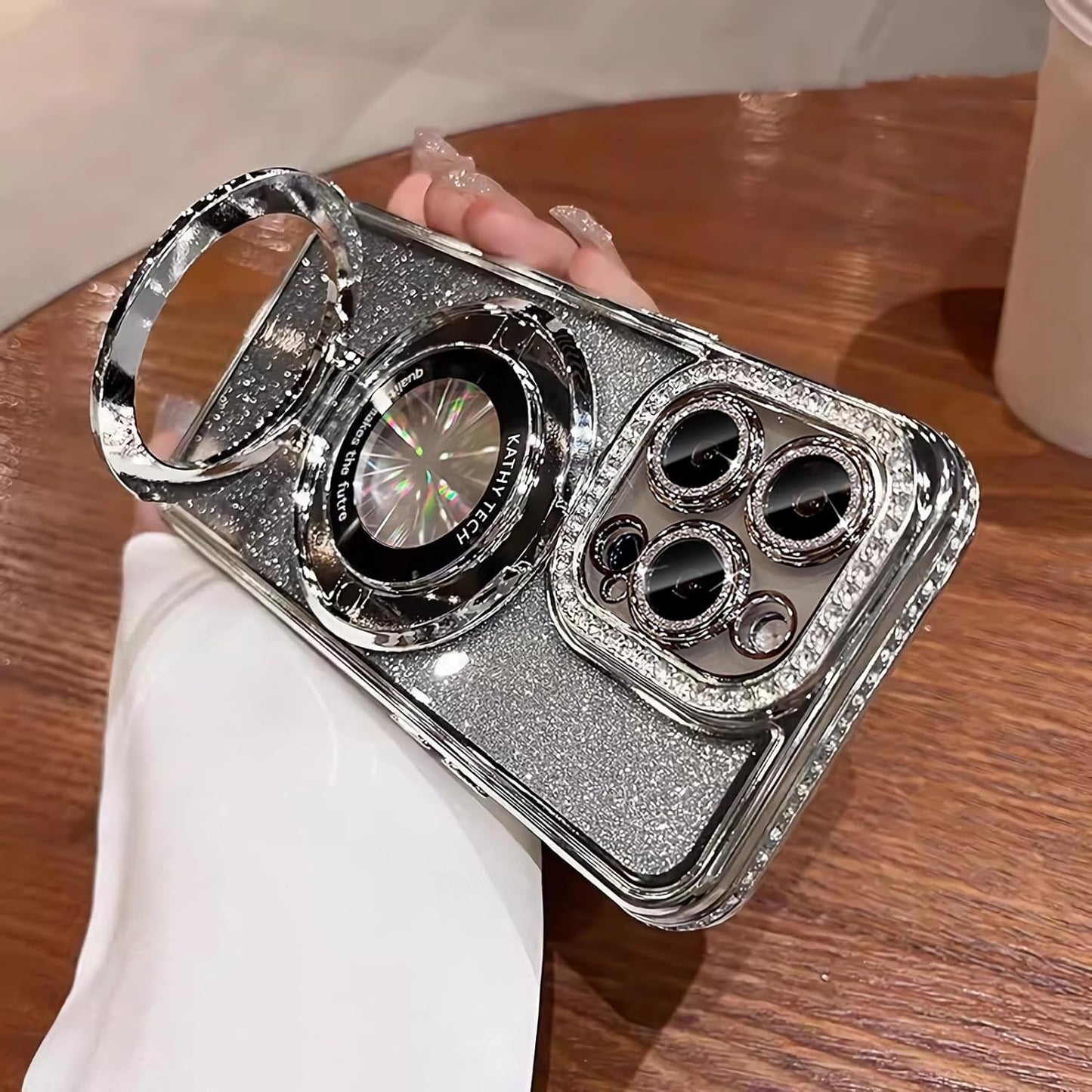 LXK Magnetic Stand for Iphone 15 Pro Max Case, [Compatible with Magsafe][Built-In Camera Lens Protector] Glitter Bling Card & Soft TPU Diamonds Bumper Protection Cover for Women Girls 6.7" (Pink)  Studyogt   