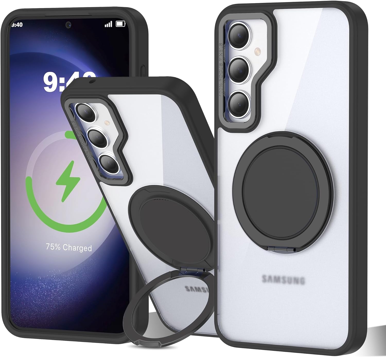 For Samsung Galaxy S24 plus Case with 360° Rotatable Magnetic Ring Stand [Compatible Magsafe] [Military Grade Tested] Translucent Matte Galaxy S24 plus Phone Case for Women Men 6.7'', Blue