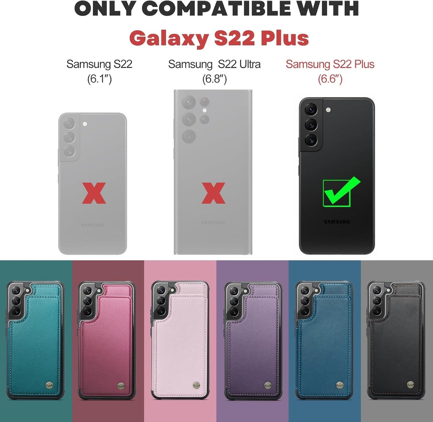 For Samsung Galaxy S22 plus Case with Card Holder, for Samsung S22 plus Wallet Case for Women Men with RFID Blocking, Durable Kickstand Shockproof Case for Galaxy S22 plus 5G, Purple