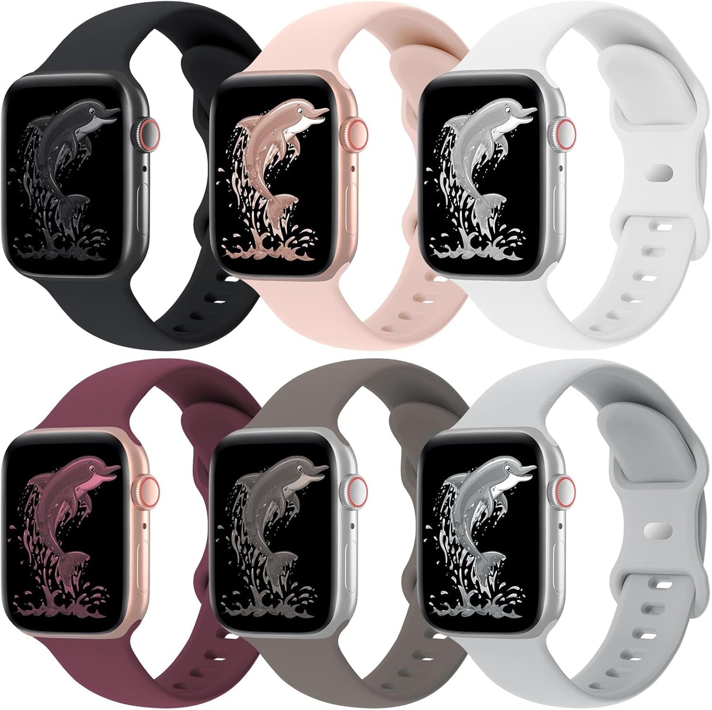 Acrbiutu 6 Pack Bands Compatible with Apple Watch 38Mm 40Mm 41Mm 42Mm 44Mm 45Mm 49Mm, Soft Replacement Silicone Sport Strap Wristbands for Iwatch Series Ultra/Ultra 2 9/8/7/6/5/4/3/2/1 SE Women Men