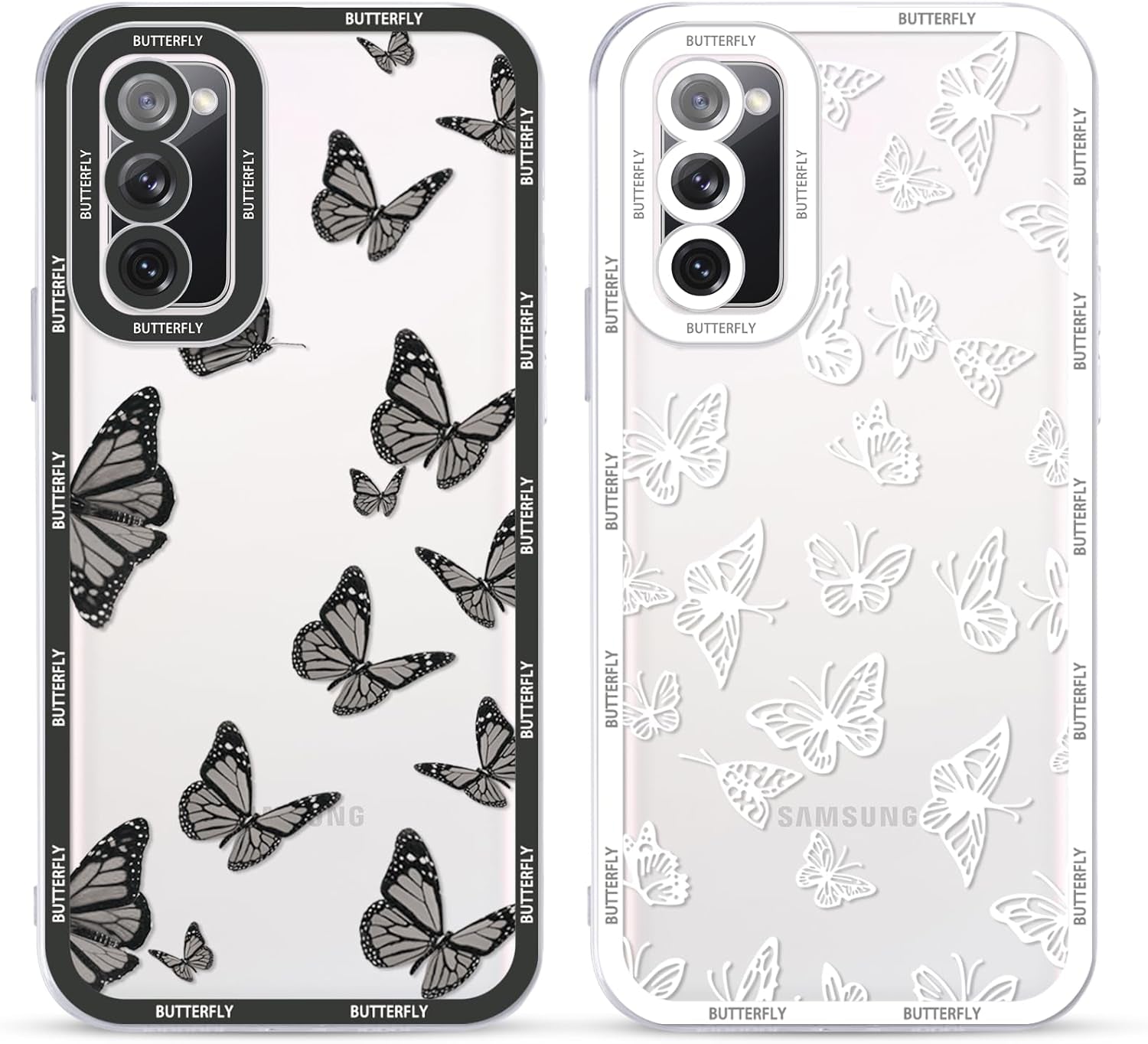2 Pack Cute Clear Print for Samsung Galaxy A53 5G 6.5" Phone Case, Butterfly Aesthetic Transparent Cases Soft Silicone Slim TPU Shockproof Protective Cover for Women Girls-Butterflies