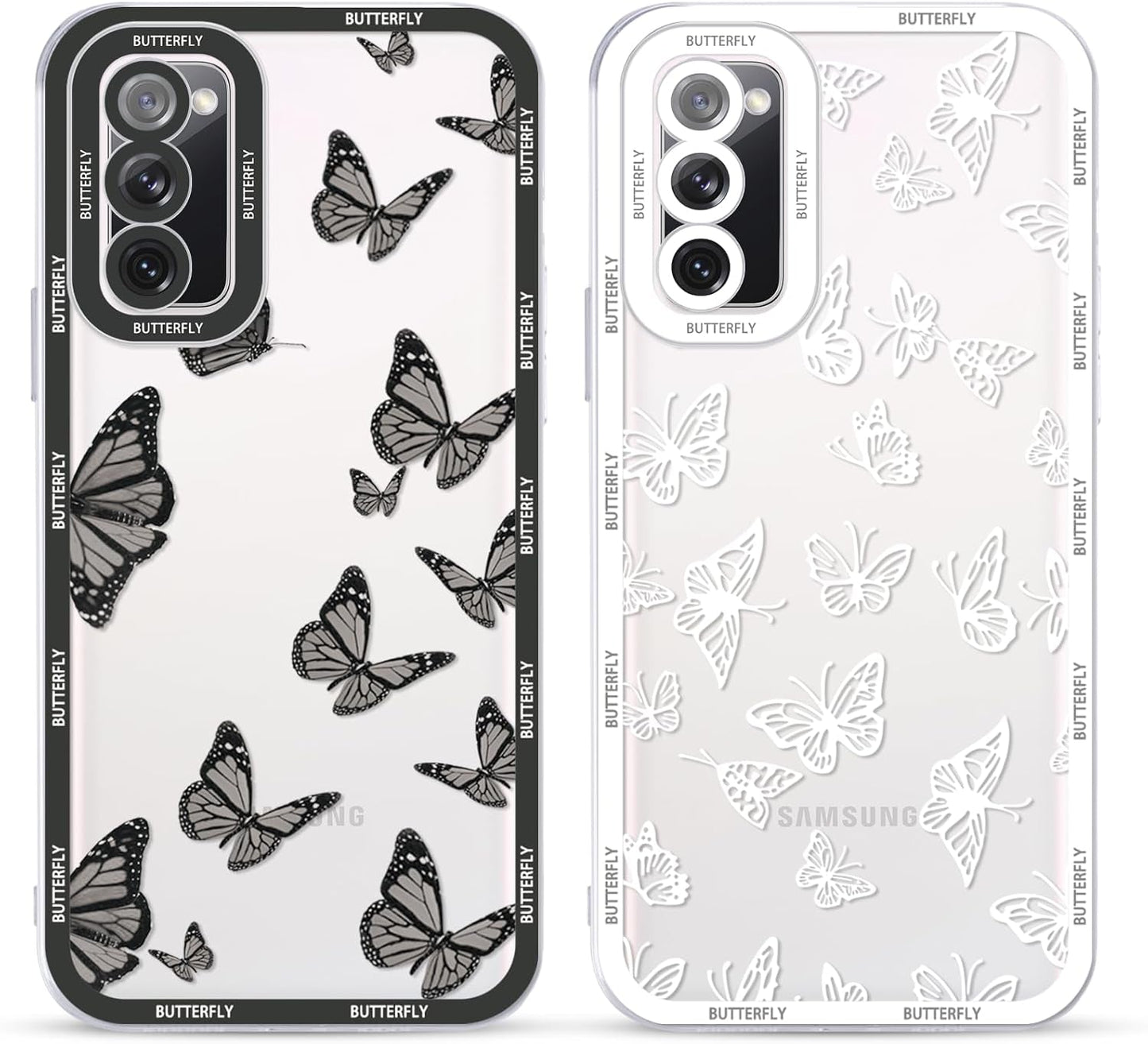 2 Pack Cute Clear Print for Samsung Galaxy A53 5G 6.5" Phone Case, Butterfly Aesthetic Transparent Cases Soft Silicone Slim TPU Shockproof Protective Cover for Women Girls-Butterflies