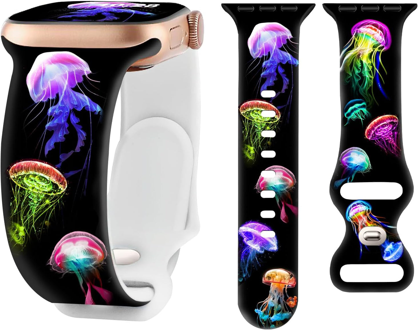 Brigtlaiff Compatible with Apple Watch Bands 38Mm 40Mm 41Mm 42Mm 44Mm 45Mm 49Mm for Women Men, Silicone Sport Floral Print Fadeless Strap for Iwatch Bands Series 9/8/7/6/5/4/3/2/1/Se/Ultra