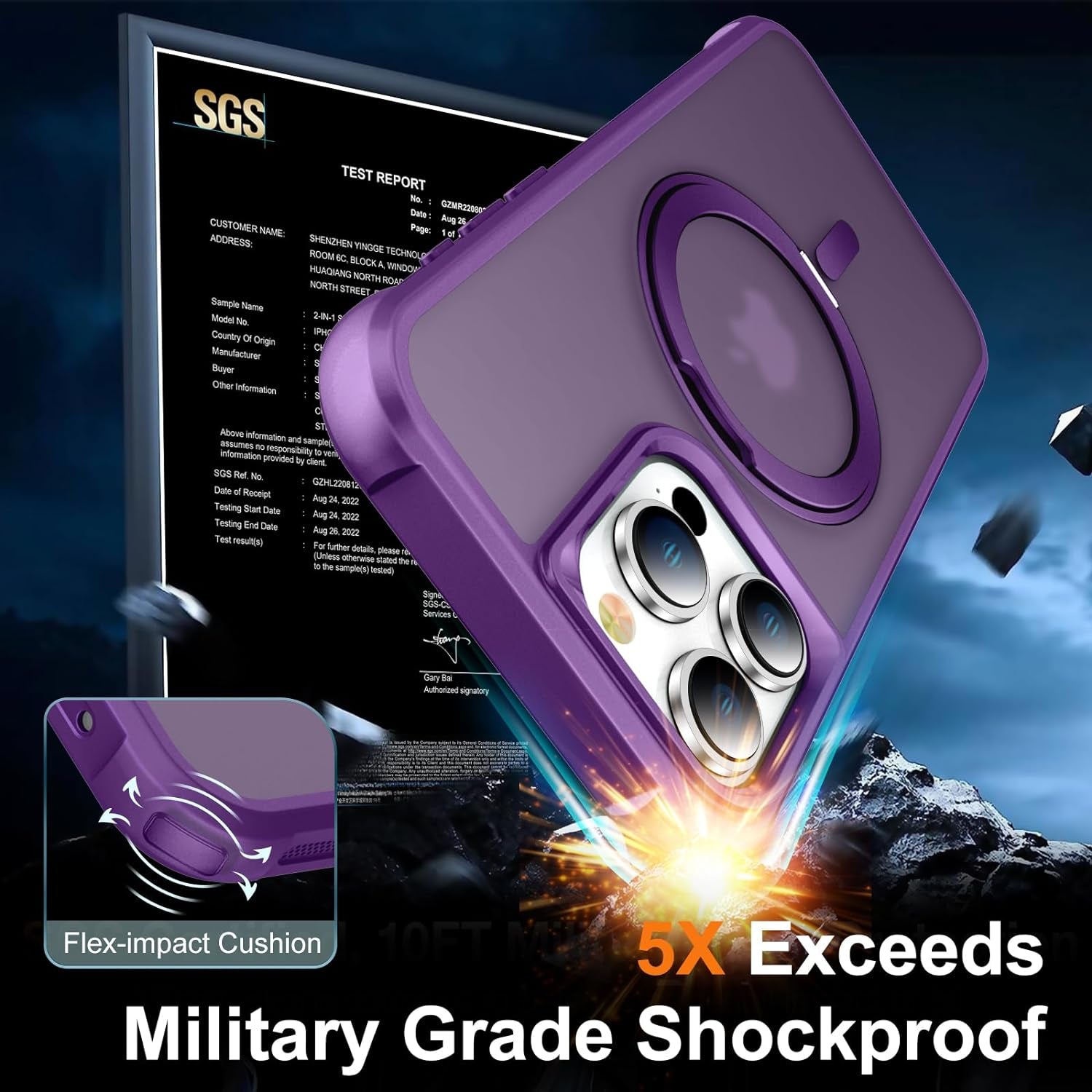 Chaofeng 360° Rotatable Stand for Iphone 15 Pro Case with Magnetic [Military Grade Drop Tested][Adjustable Kickstand] Ring Translucent Slim Hard Back Soft Edge, Purple  CHAOFEnG   