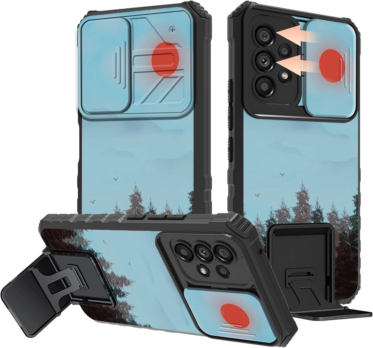 Galaxy A53 5G Phone Case with Slide Camera Cover Built-In Stand Kickstand Dual Layer Hybrid Shockproof Protective Case for Samsung Galaxy A53 5G, Retro Audio Cassette