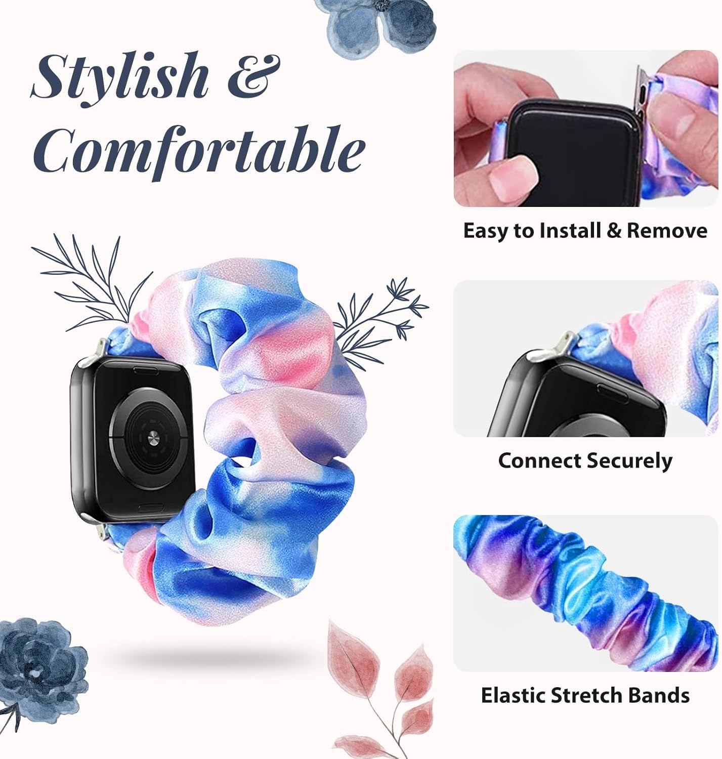 2 Pack Solo Loop Bands Compatible with Apple Watch 44Mm 40Mm 38Mm 41Mm 45Mm 49Mm 42Mm for Women Printed Elastic Scrunchie Wristbands for Iwatch Series 9 8 7 6 5 4 3 2 1 SE Ultra