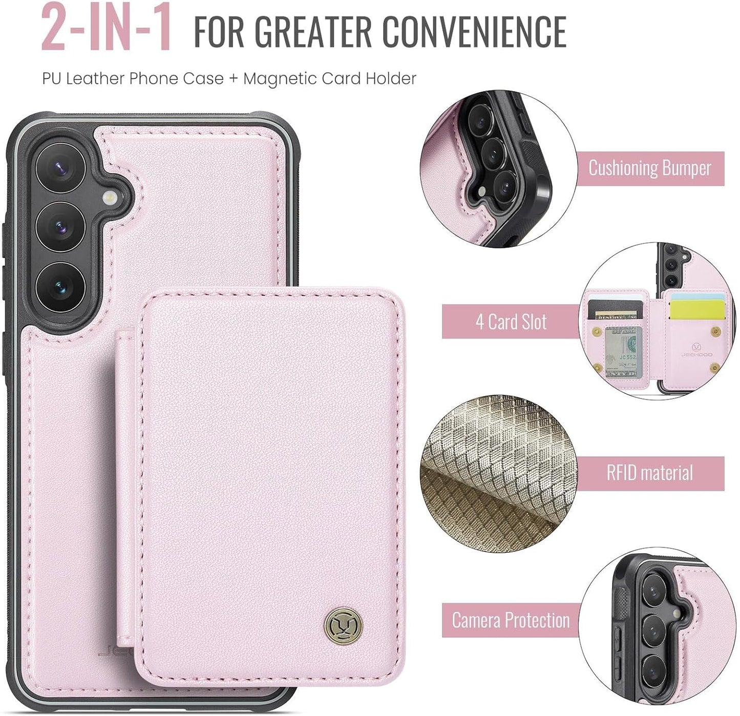 2 in 1 Detachable for Galaxy S24 plus 6.7" Case Wallet with Card Holder, RFID Blocking Kickstand Shockproof Case for Samsung S24+/Plus 5G, Rose Pink