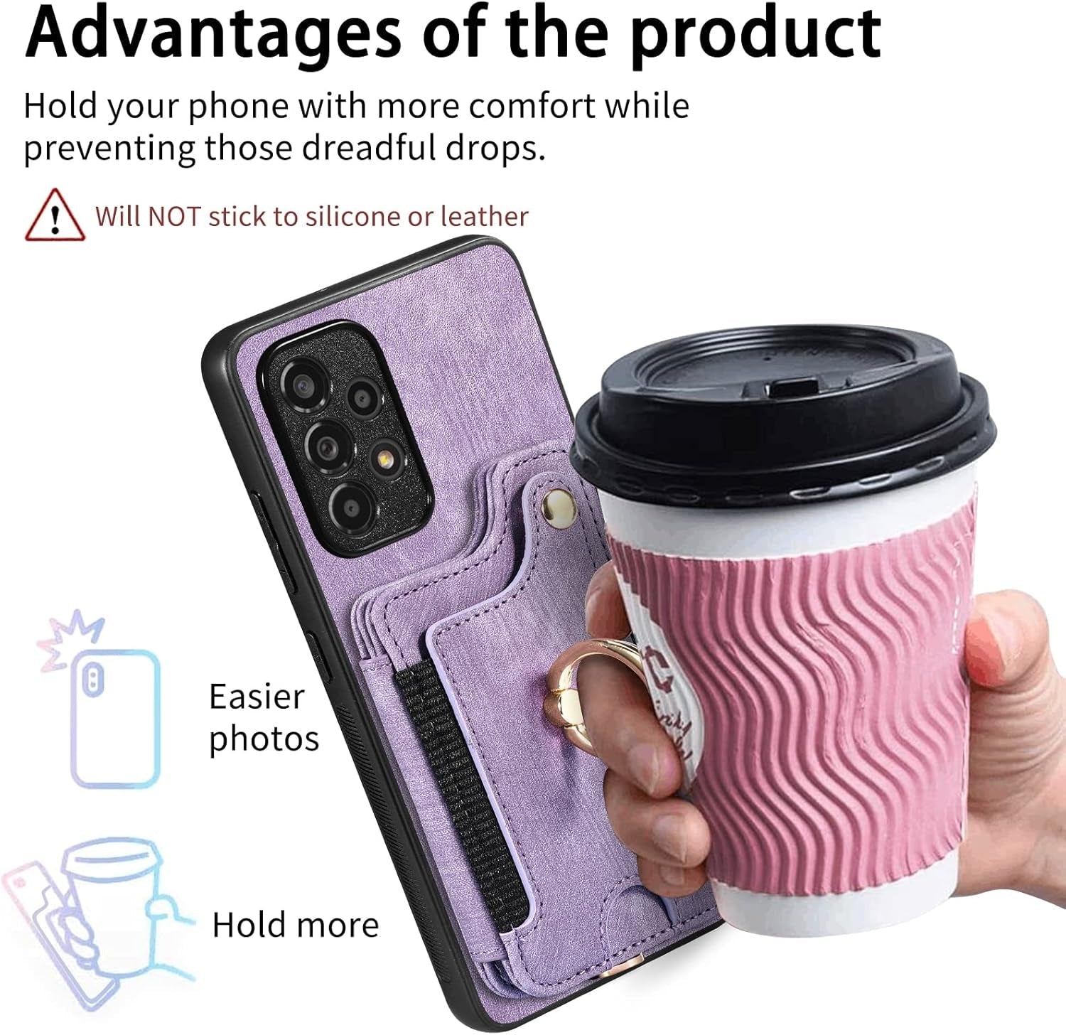 Asuwish Phone Case for Samsung Galaxy A53 5G Wallet Cover with Tempered Glass Screen Protector and Wrist Strap Lanyard RFID Credit Card Holder Ring Stand a 53 G5 53A SM A536U 6.5 2022 Women Men Purple