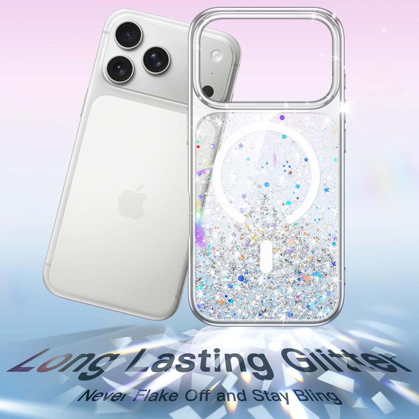 Jetech Glitter Case for Iphone 17 Pro Max 6.9-Inch Compatible with Magsafe, Clear Cute Bling Sparkle for Women and Girls, Shiny Shockproof Magnetic Sparkly Phone Cover (Clear)