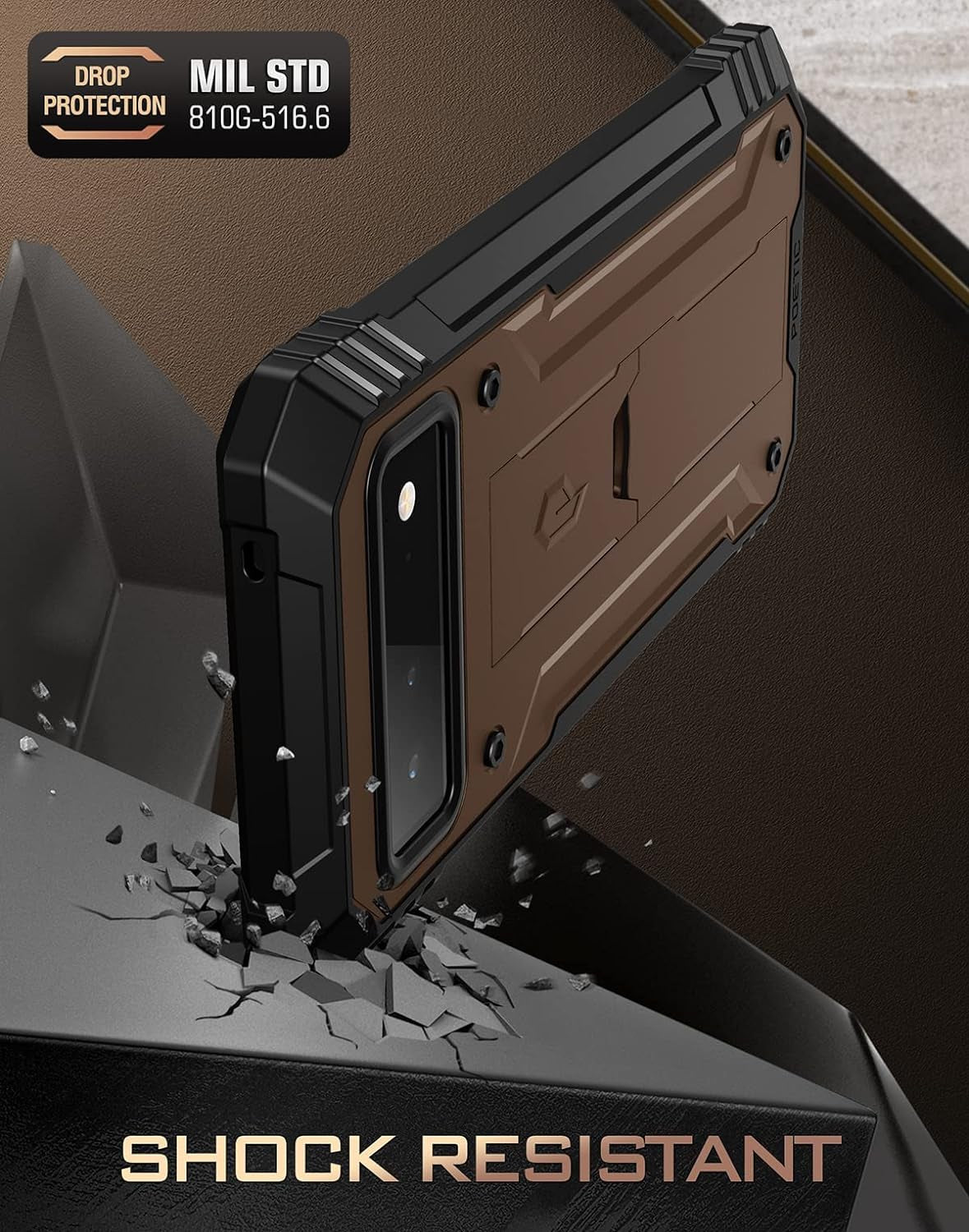 Poetic Revolution Case for Google Pixel 6 5G, Built-In Screen Protector Work with Fingerprint ID, Full Body Rugged Shockproof Protective Cover Case with Kickstand, Brown  Poetic   