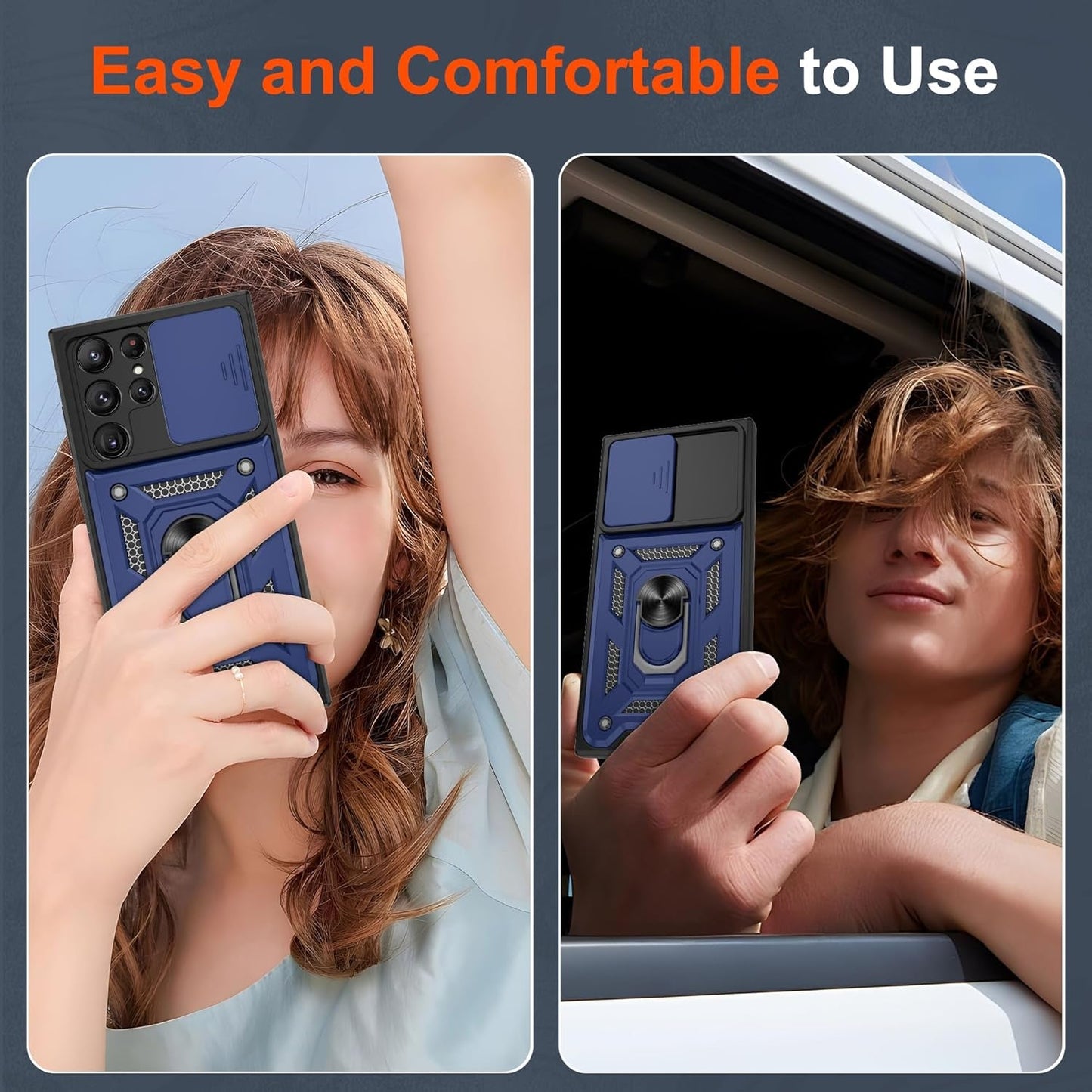 ATUMP for Samsung Galaxy S22 Ultra Case with (2 Pcs) HD Screen Protector, Heavy Duty Shockproof with 360° Rotation Metal Kickstand [Military Grade] Protective Case for S22 Ultra, Blue