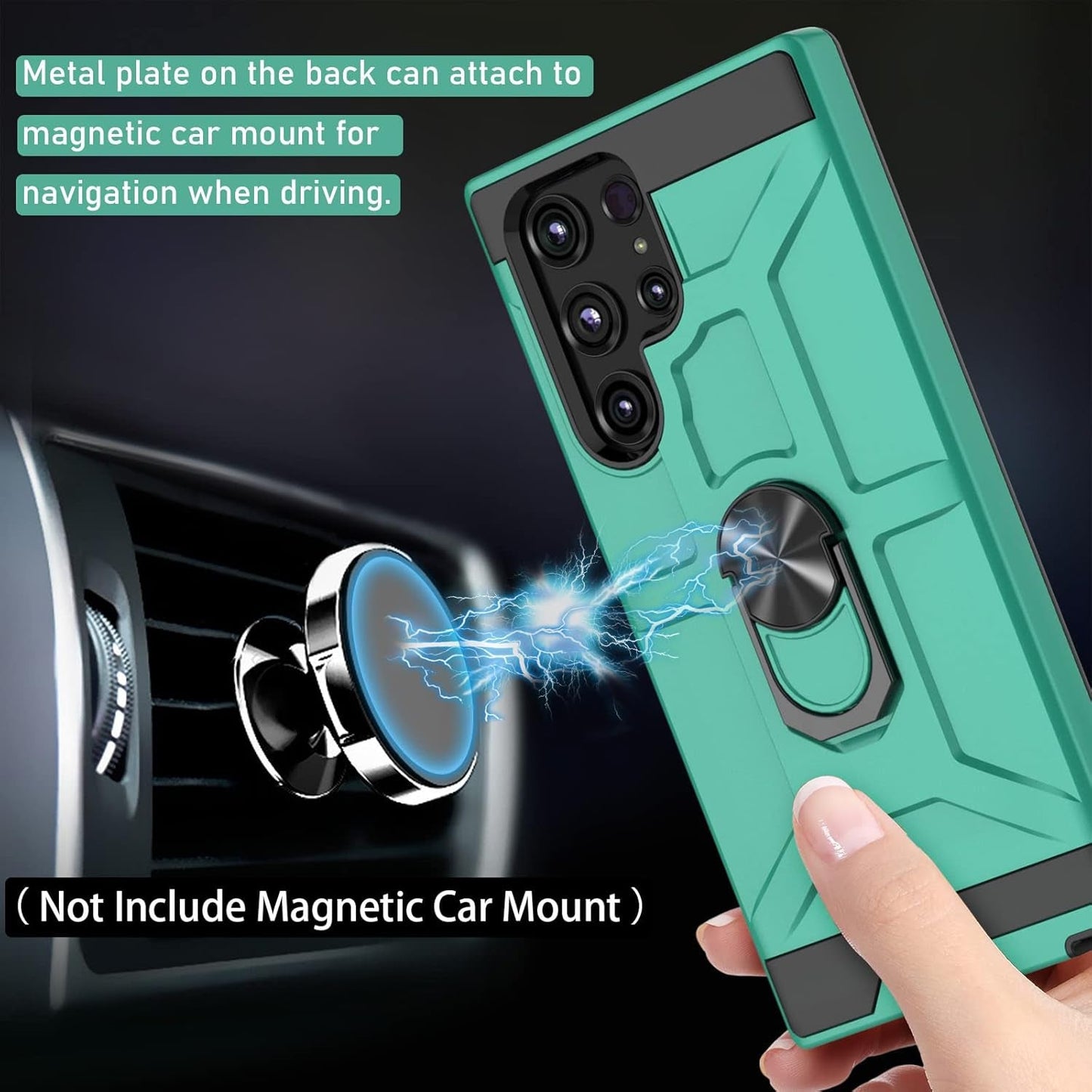 For Samsung Galaxy S22 Ultra Case with Screen Protector, 360 Rotate Ring Kickstand [Work with Magnetic Car Mount], Military Grade Shockproof Phone Case for Samsung S22 Ultra 6.8 Inch, Turquoise