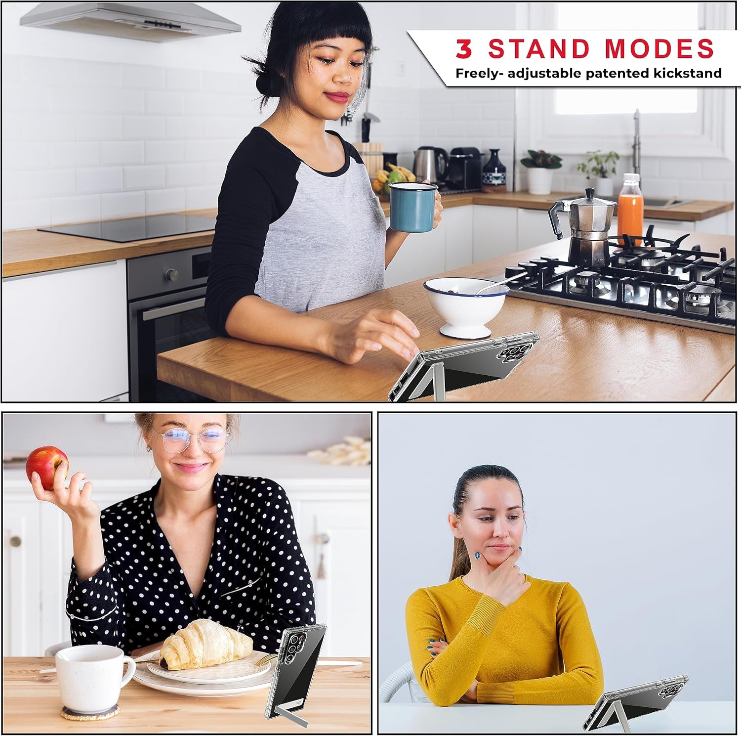 CEDO Kickstand Case for Samsung Galaxy S22 Ultra, 3-Way Mode Built-In Metal Stand Phone Case, Mil-Grade Shockproof Bumper, Transparent Acrylic & Slim Fit, Designed for Samsung S22 Ultra, Crystal Clear