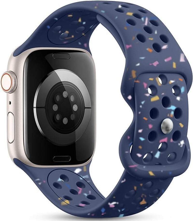 Breathable Sport Silicone Band Compatible with Apple Watch Bands 40Mm 38Mm 44Mm 41Mm 45Mm 42Mm 49Mm Women Men, Soft Wristband Recycled Plastic Strap for Iwatch Bands Series 9 SE 8 7 6 5 4 3 2 1 Ultra