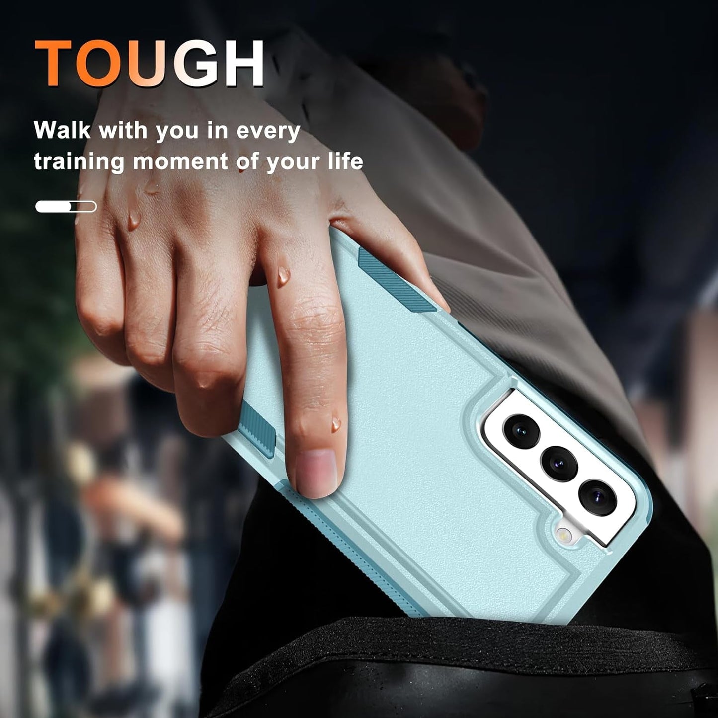 For Samsung Galaxy S22 Case, Full Body Heavy Duty Rugged Shockproof Protective Phone Cover with Lanyard Strap, Tempered Glass Screen Protector and Camera Lens Cover, Mint Green