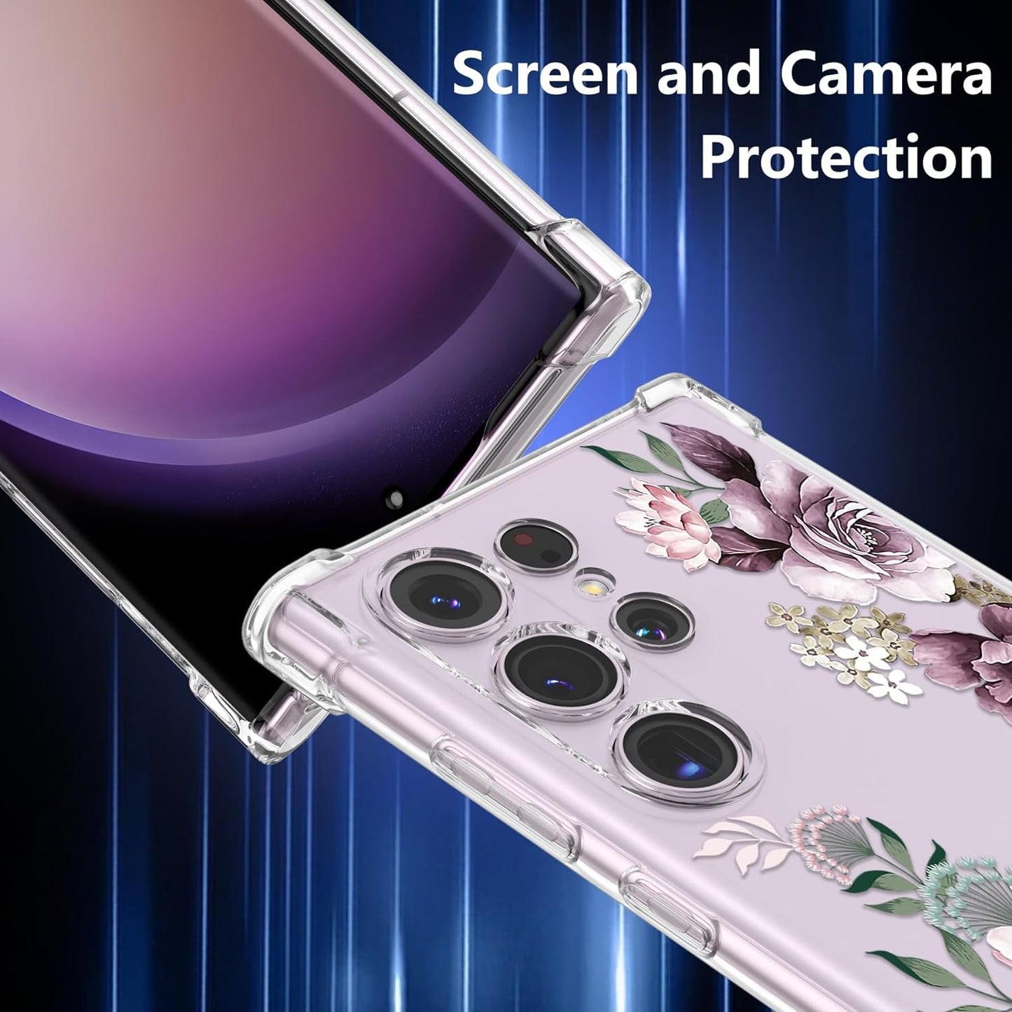 DEFBSC Soft Case Compatible with Samsung Galaxy S22 Ultra, Clear Floral Flower Pattern Print Design Flexible TPU Shockproof Cover for Women Girls,Flower Protective Phone Case, Purple Peony