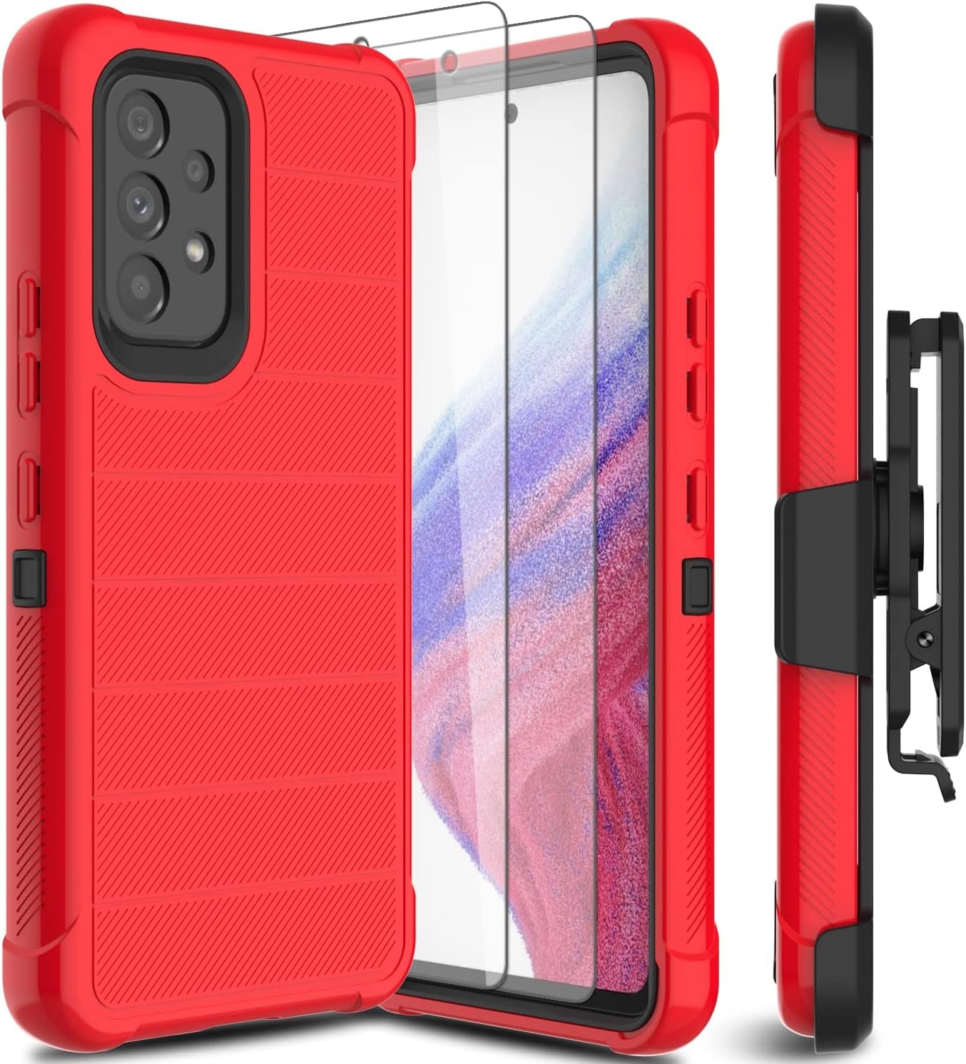 For Samsung Galaxy A53 5G Phone Case with Glass Screen Protector, [Holster Series] Belt Clip Protective Hard Tough Full Heavy Duty Rugged Military Shockproof Armor Cell Phone Cover (Black)