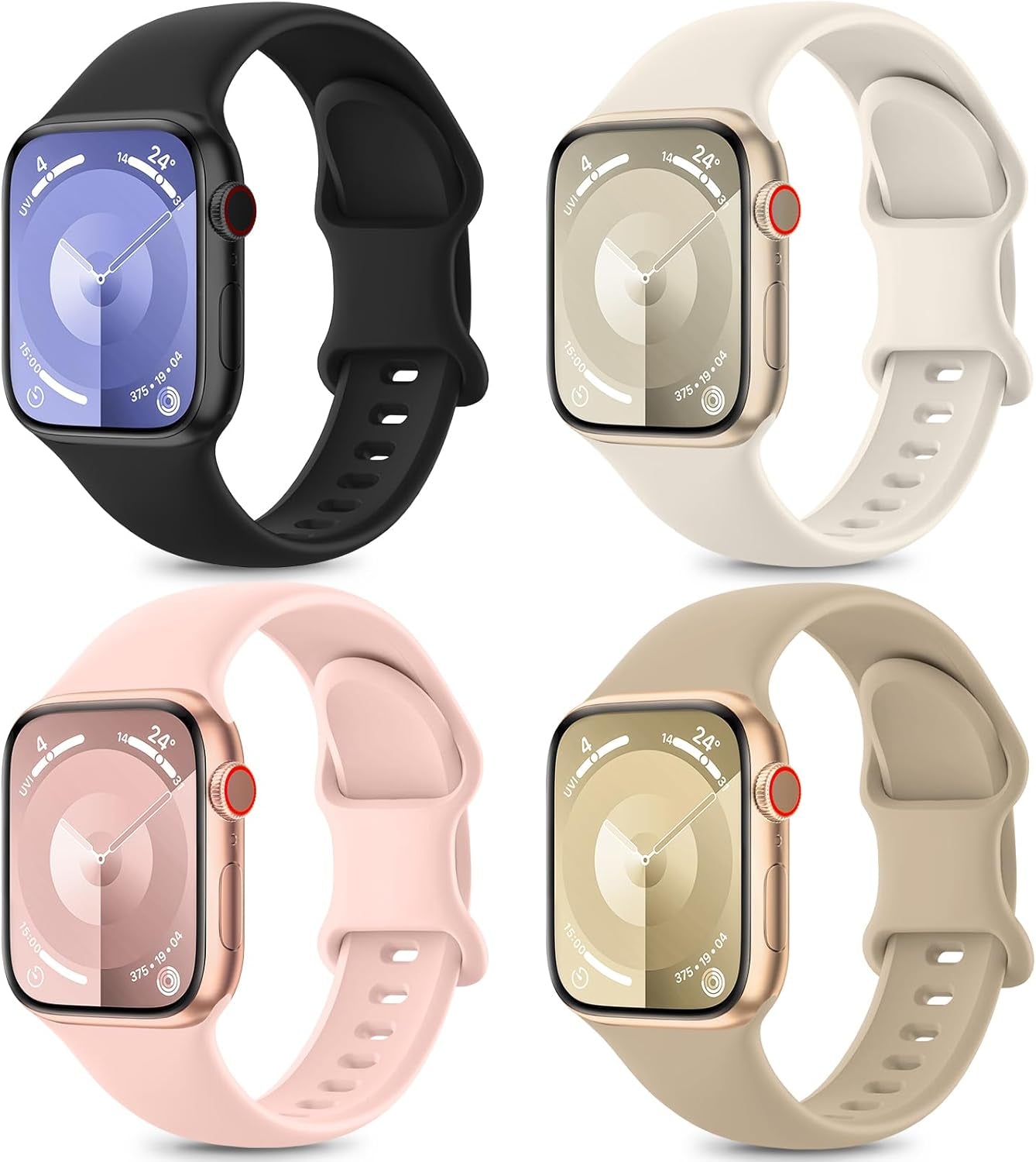 4 Pack Sport Bands Compatible with Apple Watch Bands Series 9, Watch Band for Women 38Mm 40Mm 41Mm 42Mm 44Mm 45Mm 49Mm,Soft Silicone Waterproof Strap for Iwatch Bands SE 8, 7, 6, 5, 4, 3, 2, 1