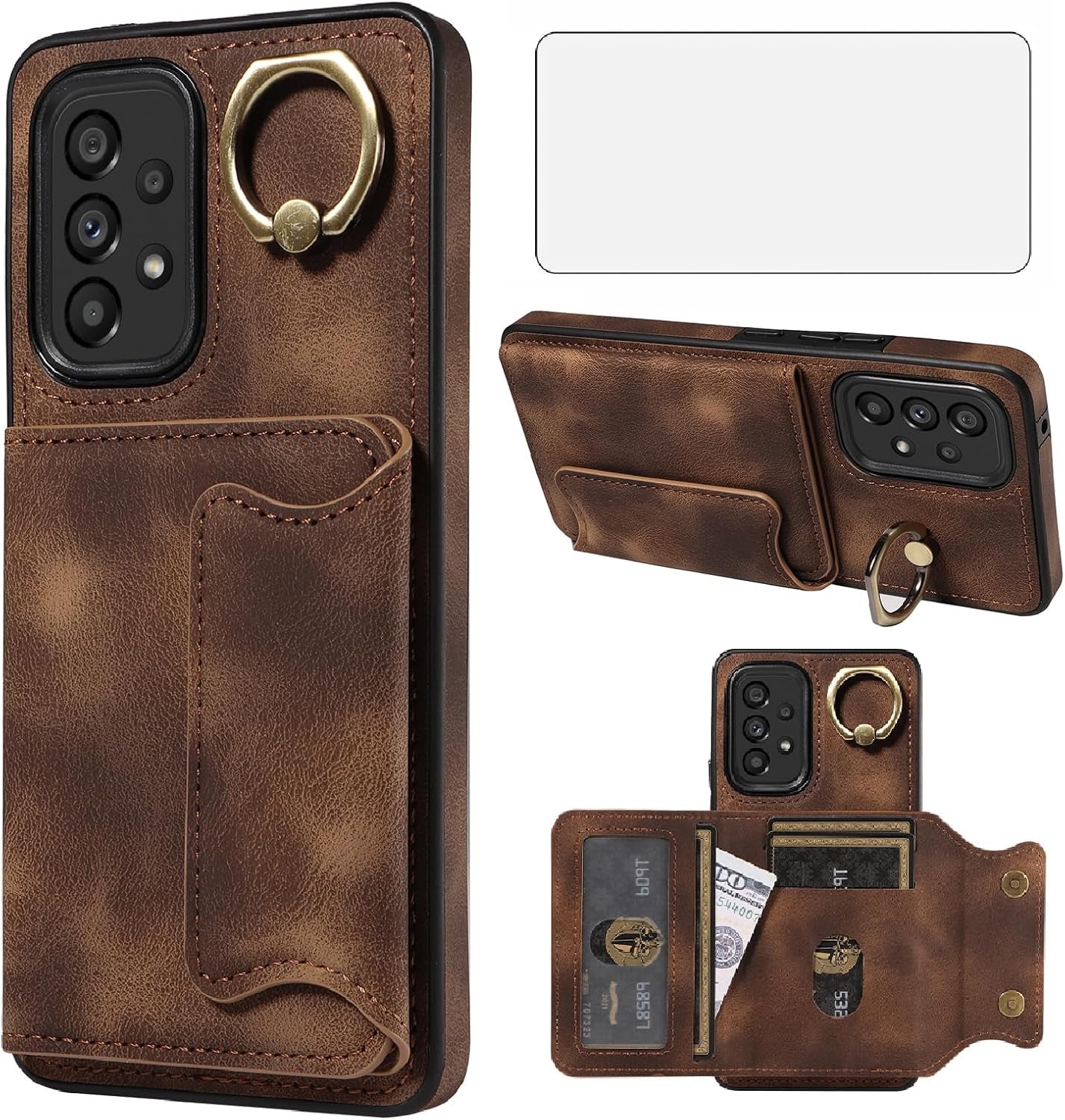 Asuwish Phone Case for Samsung Galaxy A53 5G Wallet Cover with Tempered Glass Screen Protector and Ring Stand Credit Card Holder Slot Leather Cell a 53 G5 53A SM A536U 6.5" 2022 Women Girls Men Black