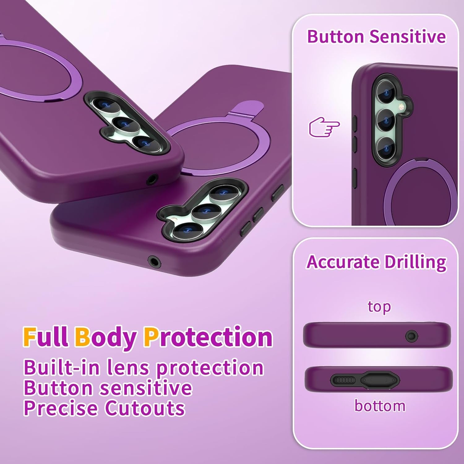 ACKETBOX Magnetic Designed for Samsung Galaxy S23 FE Case,With Screen+Camera Lens Protector+Kickstand,Case for Galaxy S23 FE 5G 6.4"（Deep Purple）