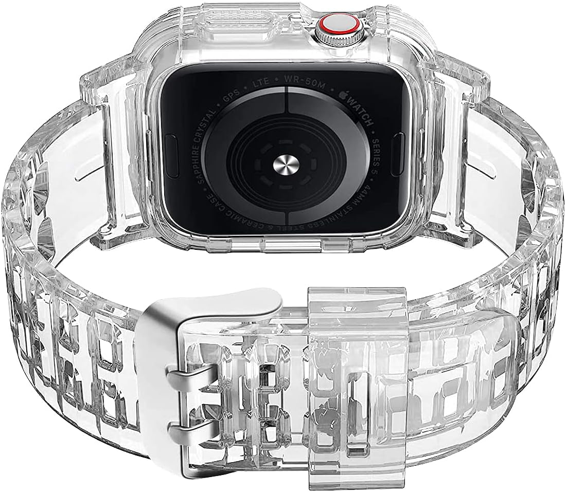 Compatible for Apple Watch Band 45Mm 44Mm 42Mm with Bumper Case - Sports Men Women Bands for Iwatch Series 6 5 4 3 2 1 SE, TPU Rugged Sports Band with Full Protection Case for Girl/Women…