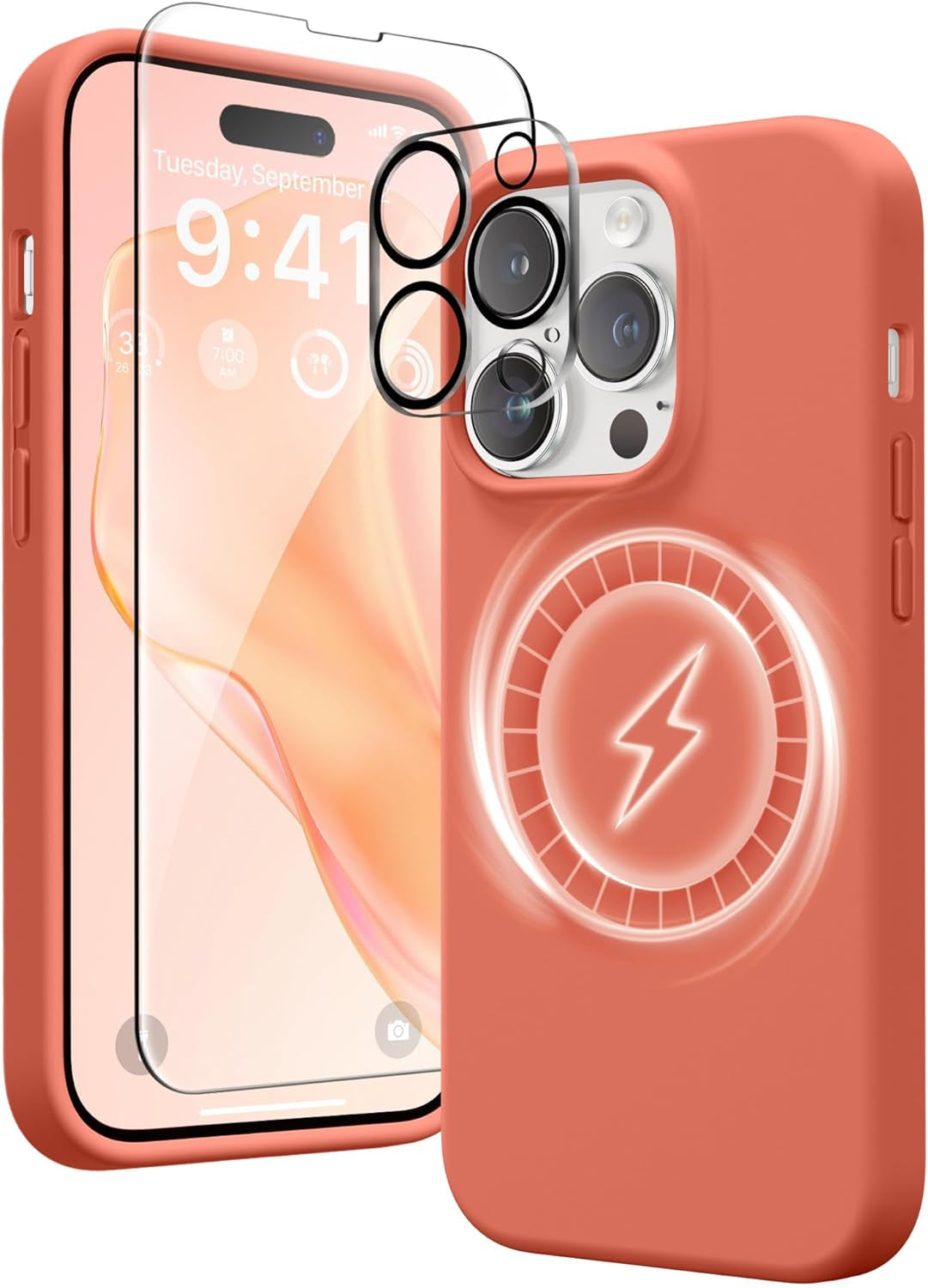 GONEZ for Iphone 14 Pro Max Case Silicone, Compatible with Magsafe, with 2X Screen Protector + 2X Camera Lens Protector, Liquid Silicone Shockproof Protective Iphone 14 Promax Case, Blue  GONEZ   