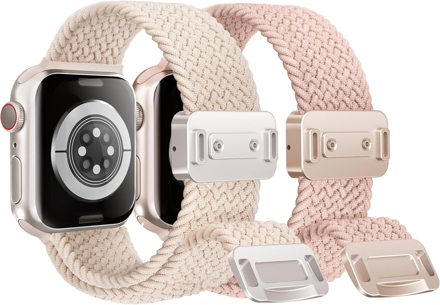 2 Pack Arae Magnetic Stretchy Watch Band Compatible for Apple Watch Band 38Mm 40Mm 41Mm,Comfortable Adjustable Strap Wristband for Iwatch Serie 9 8 7 6 5 4 SE 3 2 1 Ultra 1 2 Women,Starlight Nude Pink