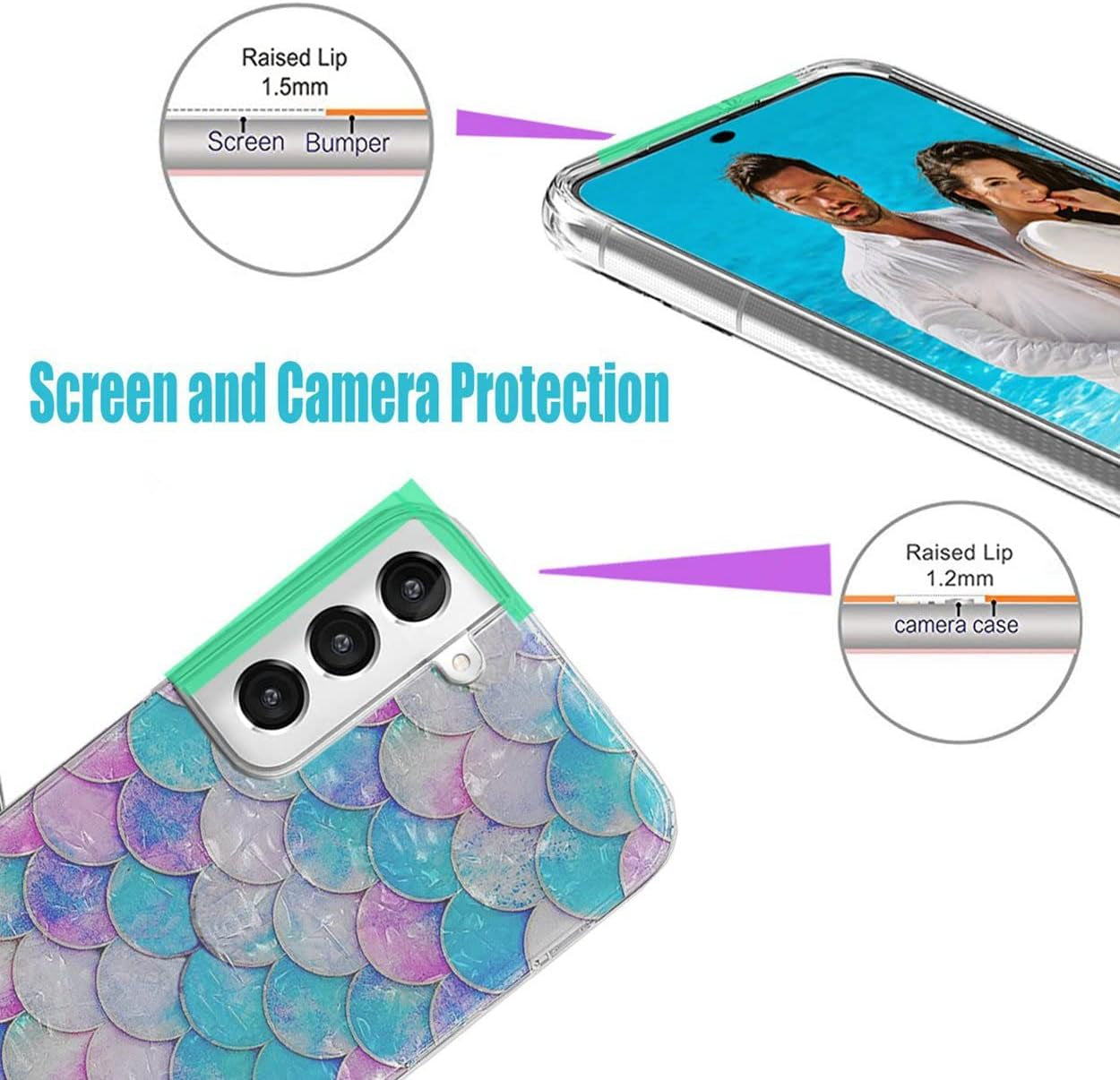 For Samsung Galaxy S22 plus Case for Girl Women Men, Glitter Mother of Pearl Shiny Sparkle Bling Slim Soft TPU Protective Back Phone Case Cover for Galaxy S22+ 6.6,Cute Pink Blue Mermaid Tail