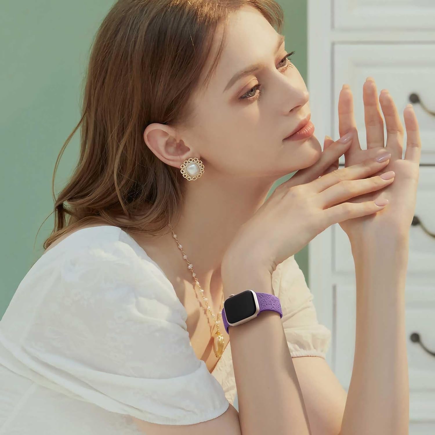 6 Pack Floral Engraved Bands Compatible with Apple Watch Band 44Mm 40Mm 38Mm 41Mm 45Mm 49Mm 42Mm Women, Soft Silicone Cute Flower Pattern Sport Strap for Iwatch Bands Series Ultra Ultra 2 SE 9 8 7 6 5 4 3 2 1