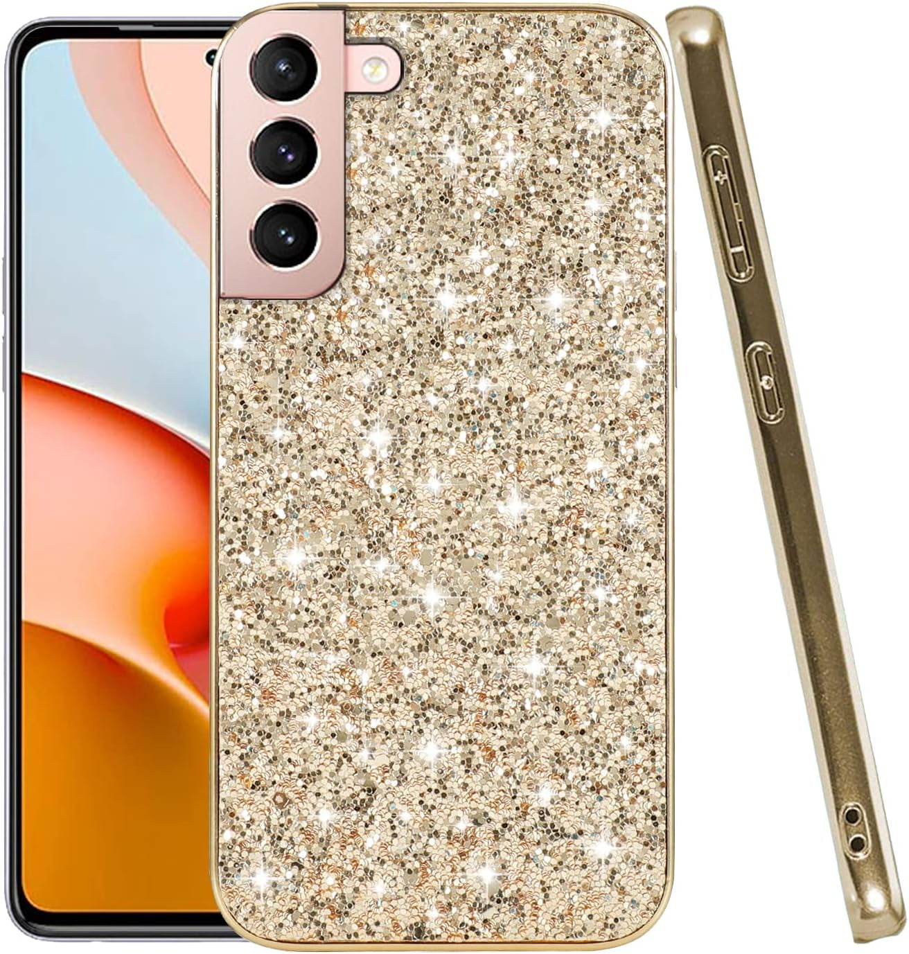 Compatible with Samsung S22 plus Case Glitter Shockproof,Samsung Galaxy S22 plus Phone Case Bling Sparkly Soft TPU and PC Silicone Shiny Girl Women Thin Protective Cover (Silver)