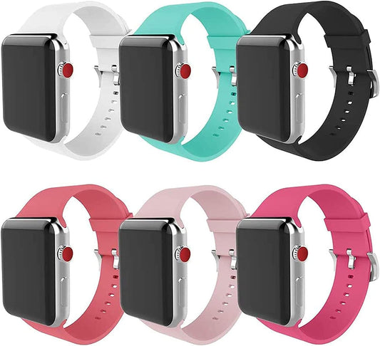 Compatible with Apple Watch Band 38Mm 40Mm 41Mm 42Mm 44Mm 45Mm 49Mm Women Men Soft Silicone Sport Strap Replacement Wristbands with Classic Clasp for Iwatch Series 8 7 6 5 4 3 2 1 SE 6Pack